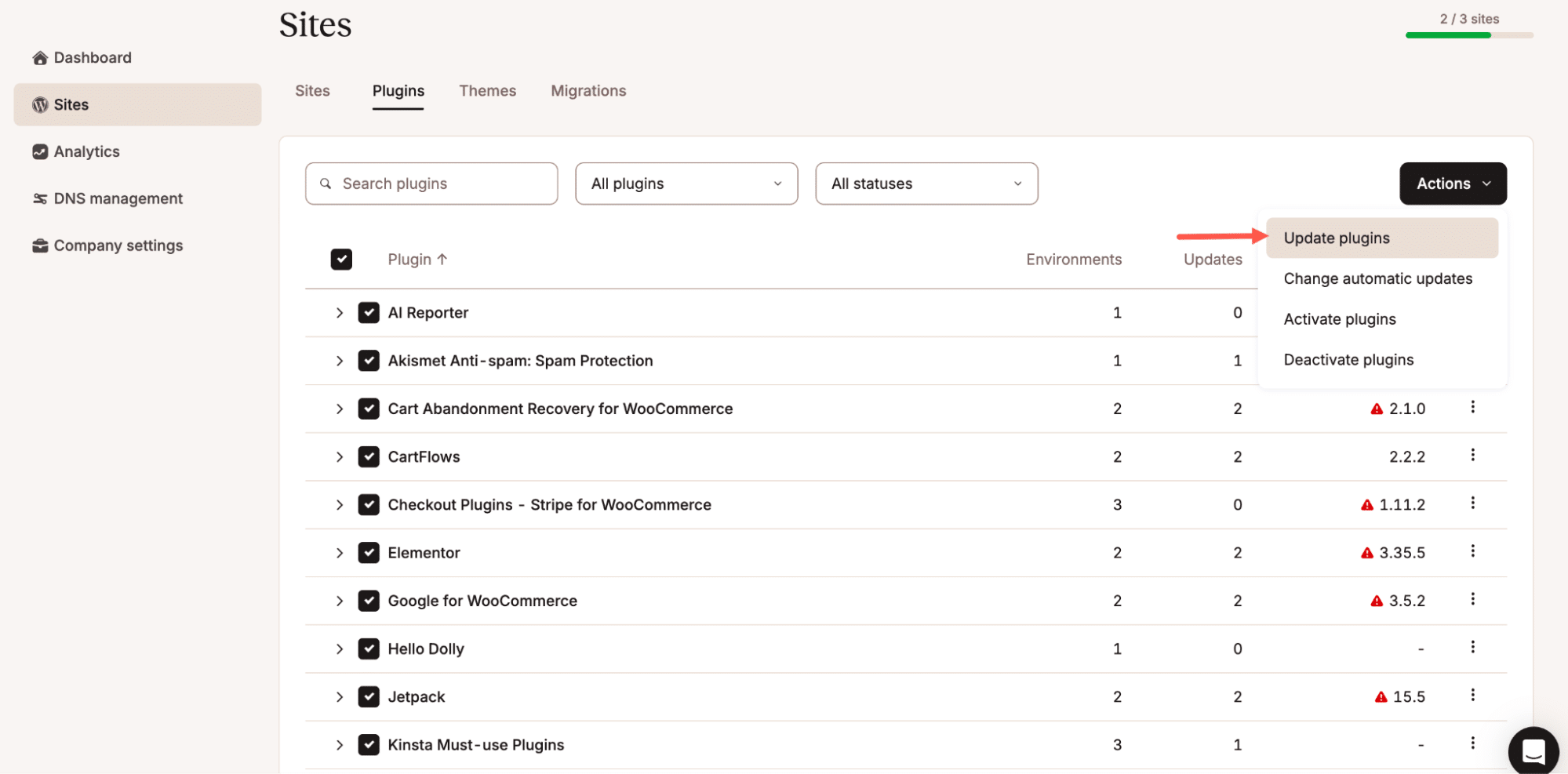 Bulk update plugin mykinsta.
