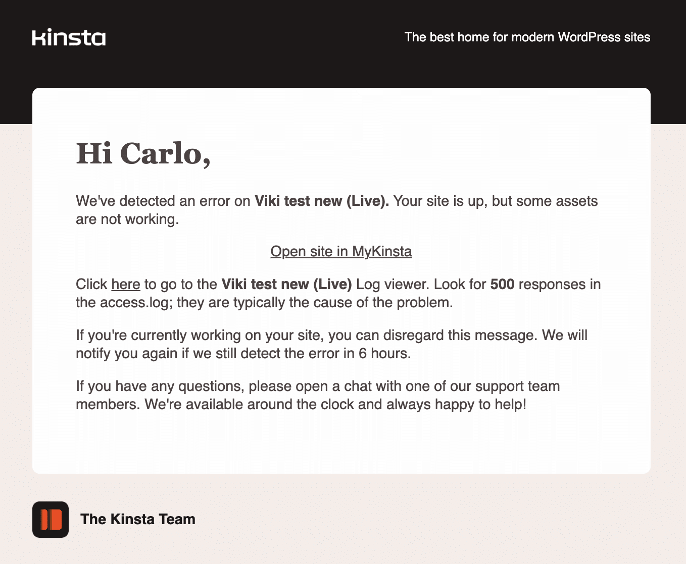 Error notification email