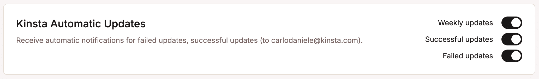 Kinsta Automatic Updates notifications