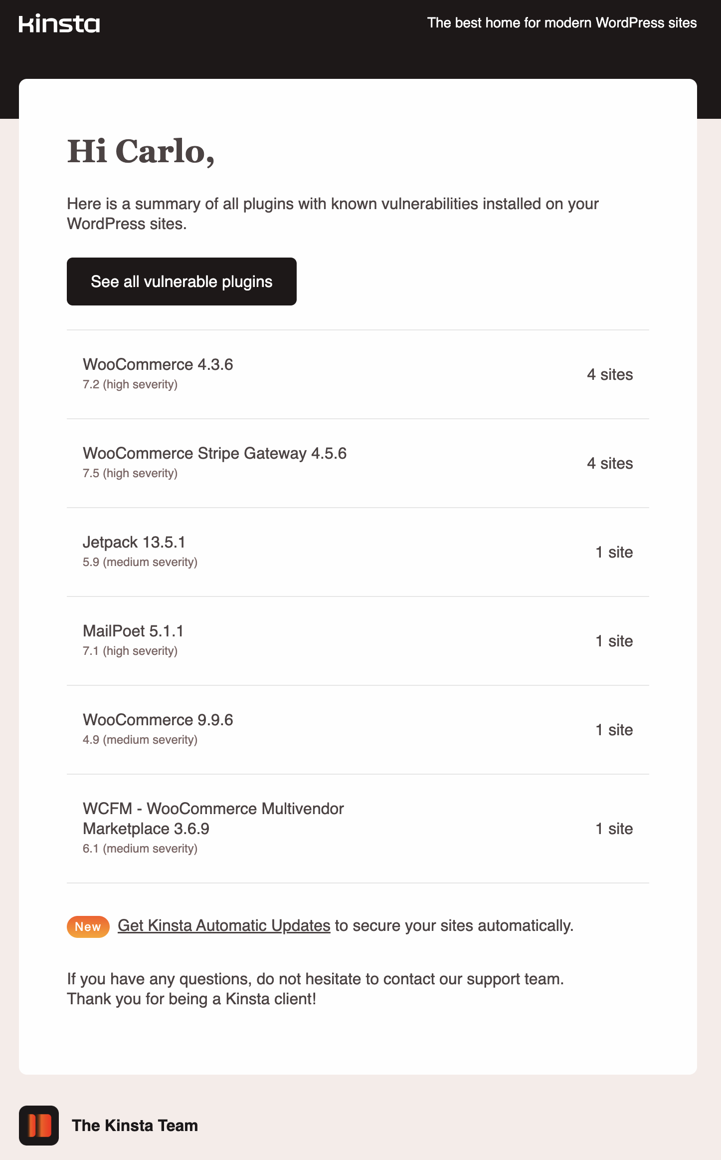 Monthly vulnerability digest email