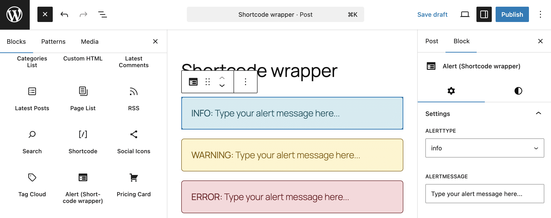 An example of a shortcode wrapped in a PHP-only block
