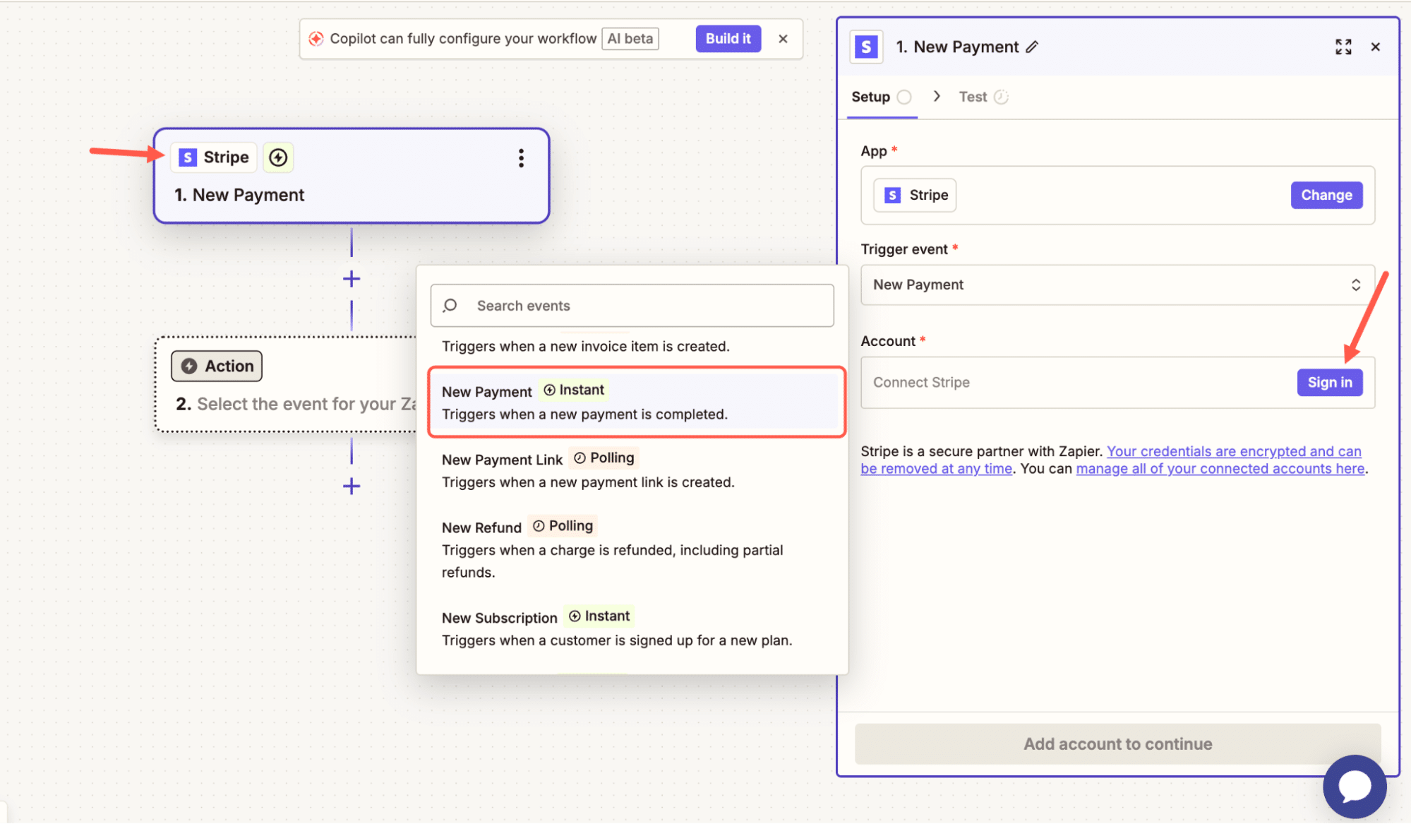 Stripe action trigger zap.