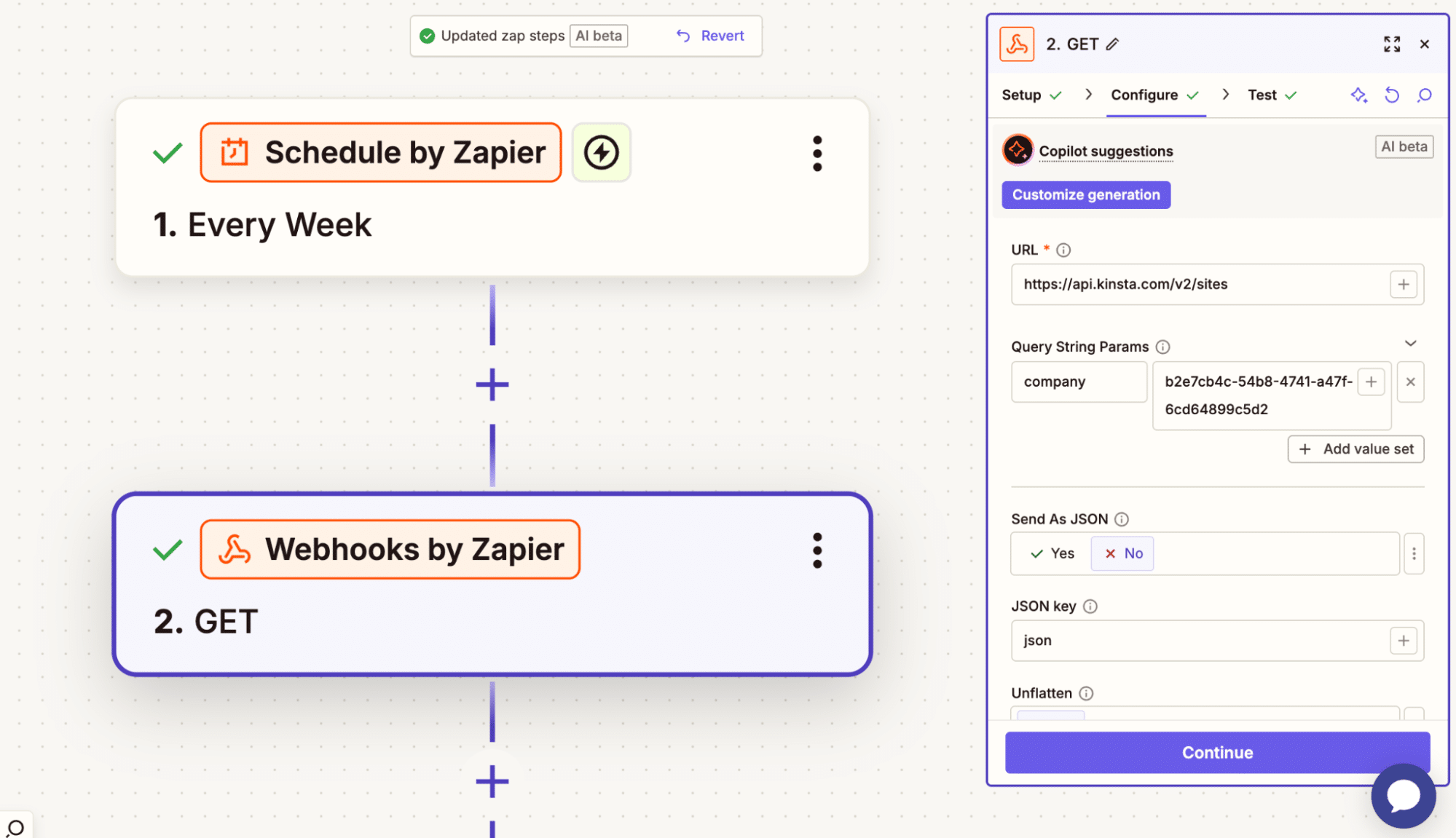 Workflow zap api request.