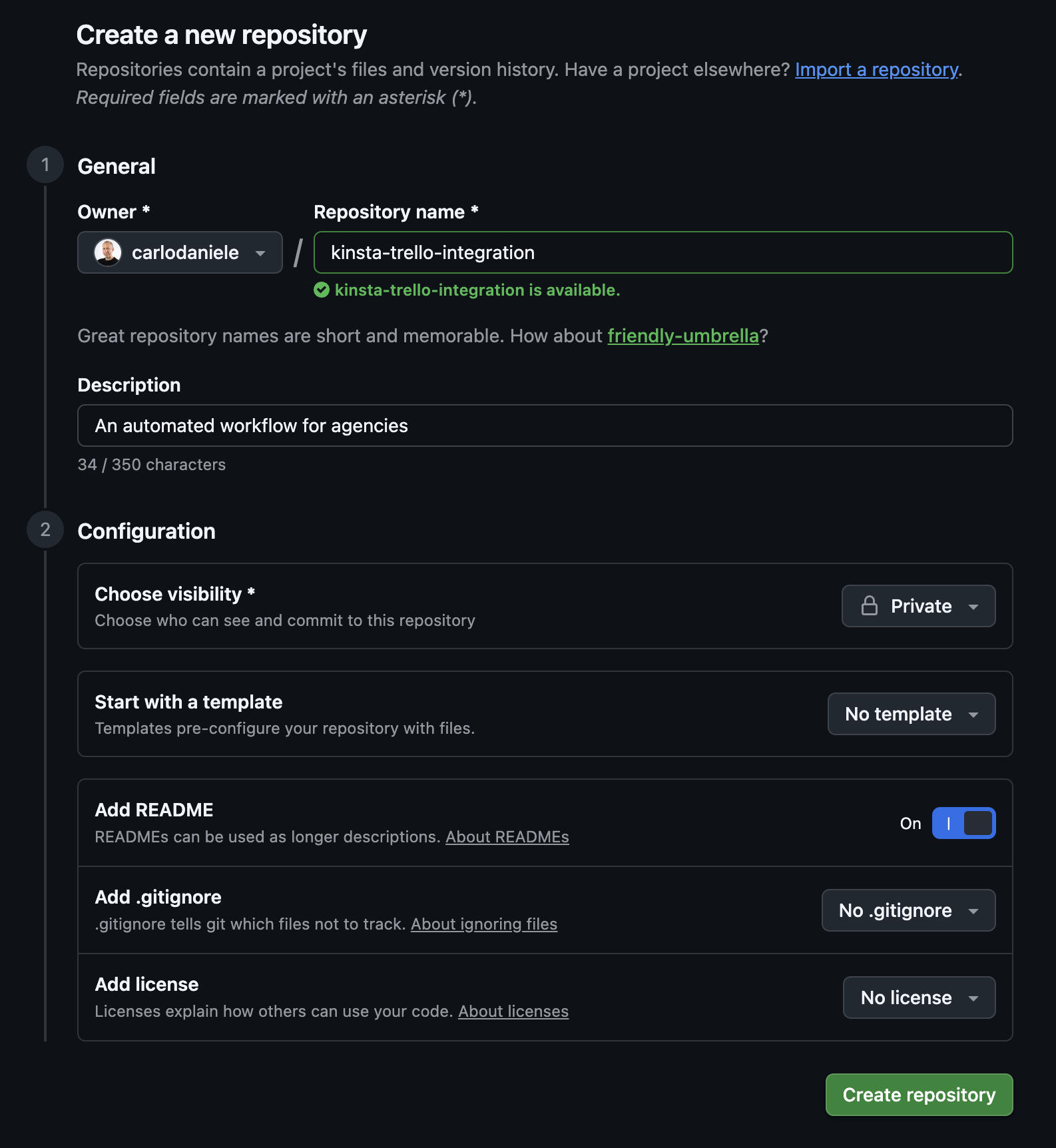 Create a new GitHub repository