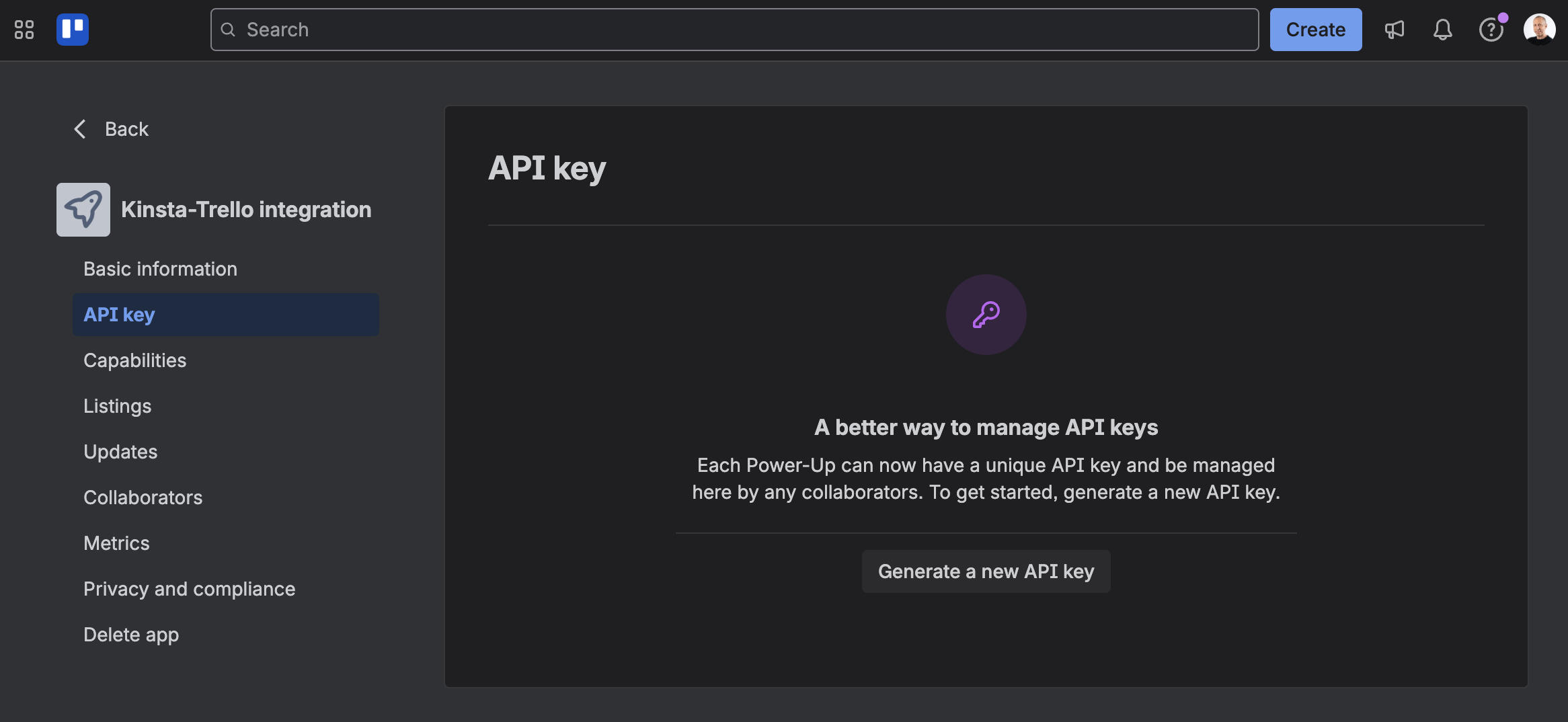 Generate new Trello API key