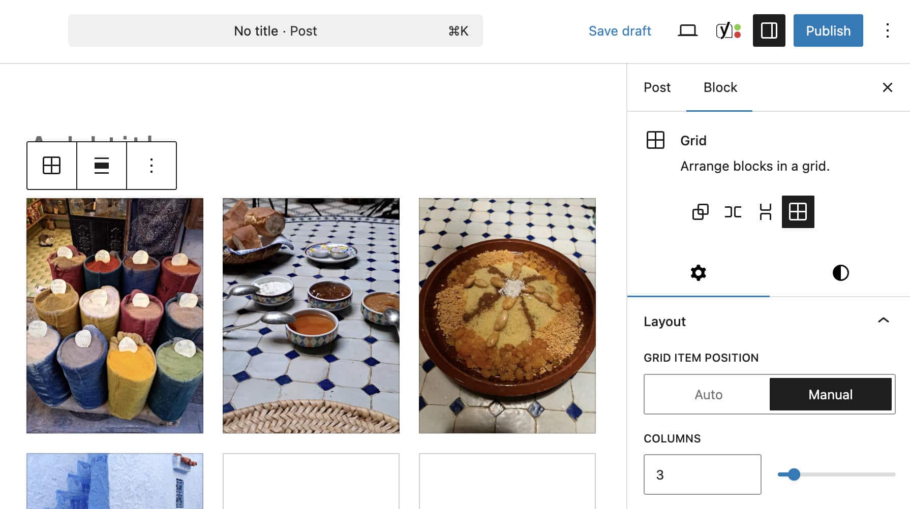 Grid block settings in WordPress 6.9.