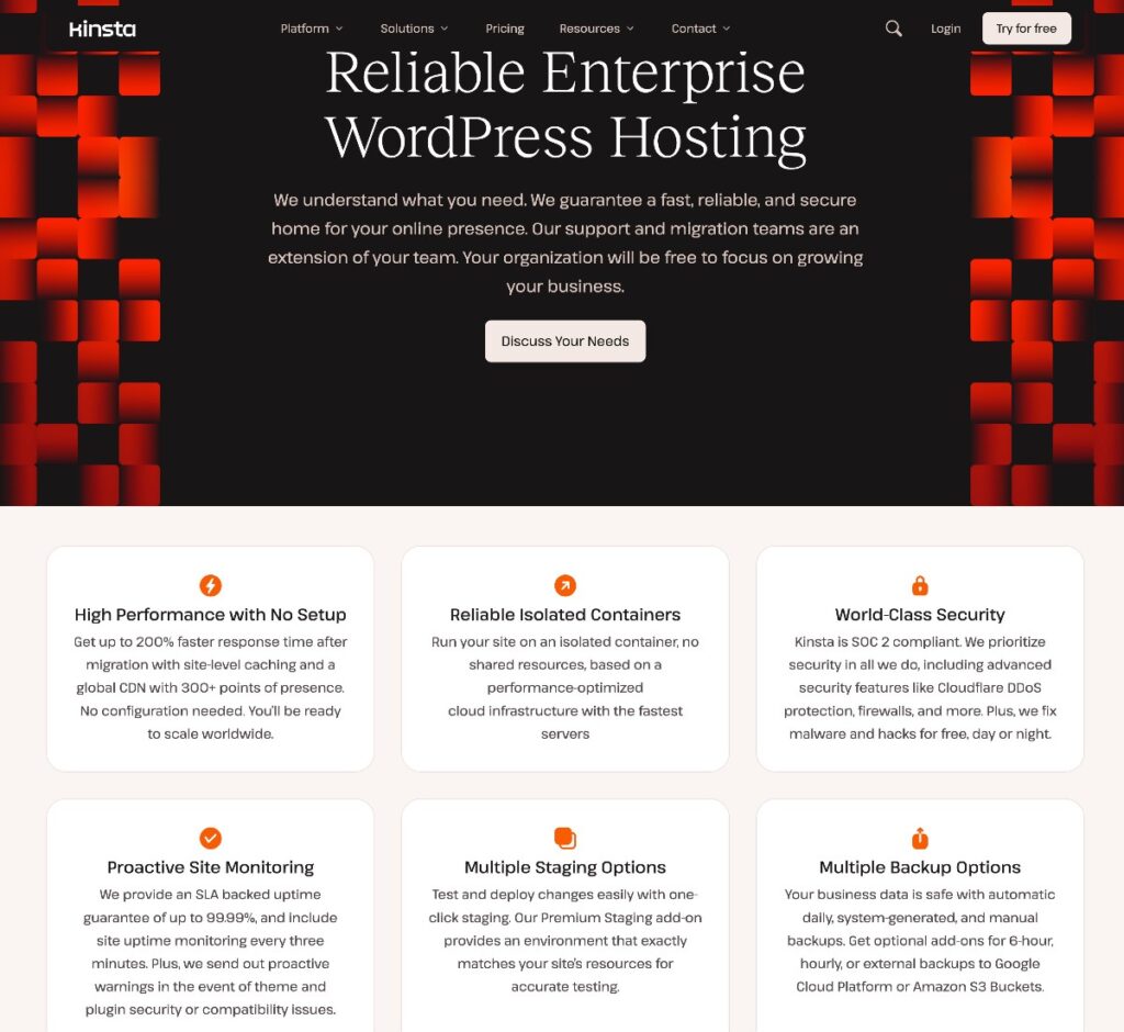 Kinsta's enterprise hosting for WordPress plans.