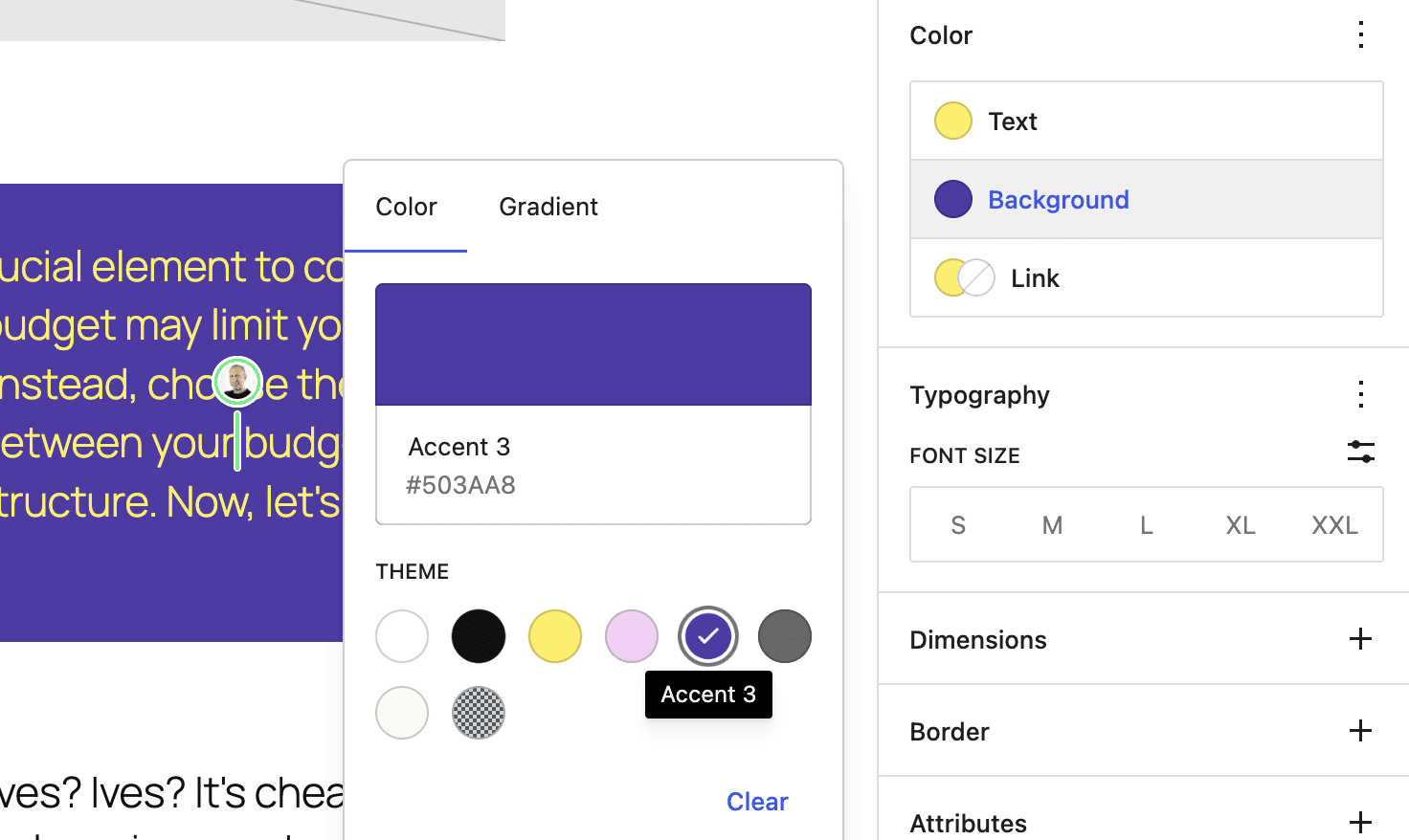 Editing block style settings in collaboration in WordPress 7.0.