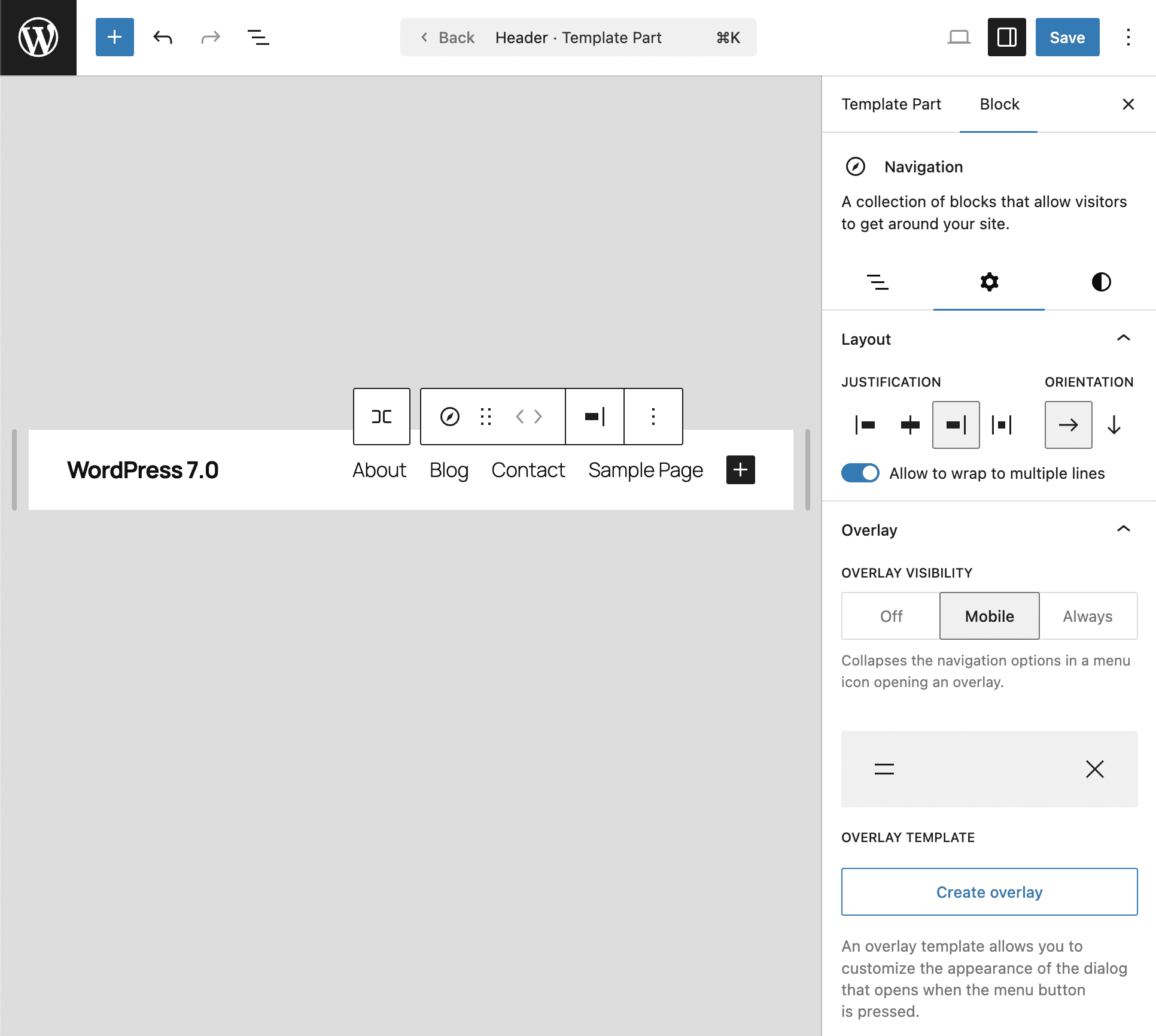 Create a Navigation Overlay in WordPress 7.0.