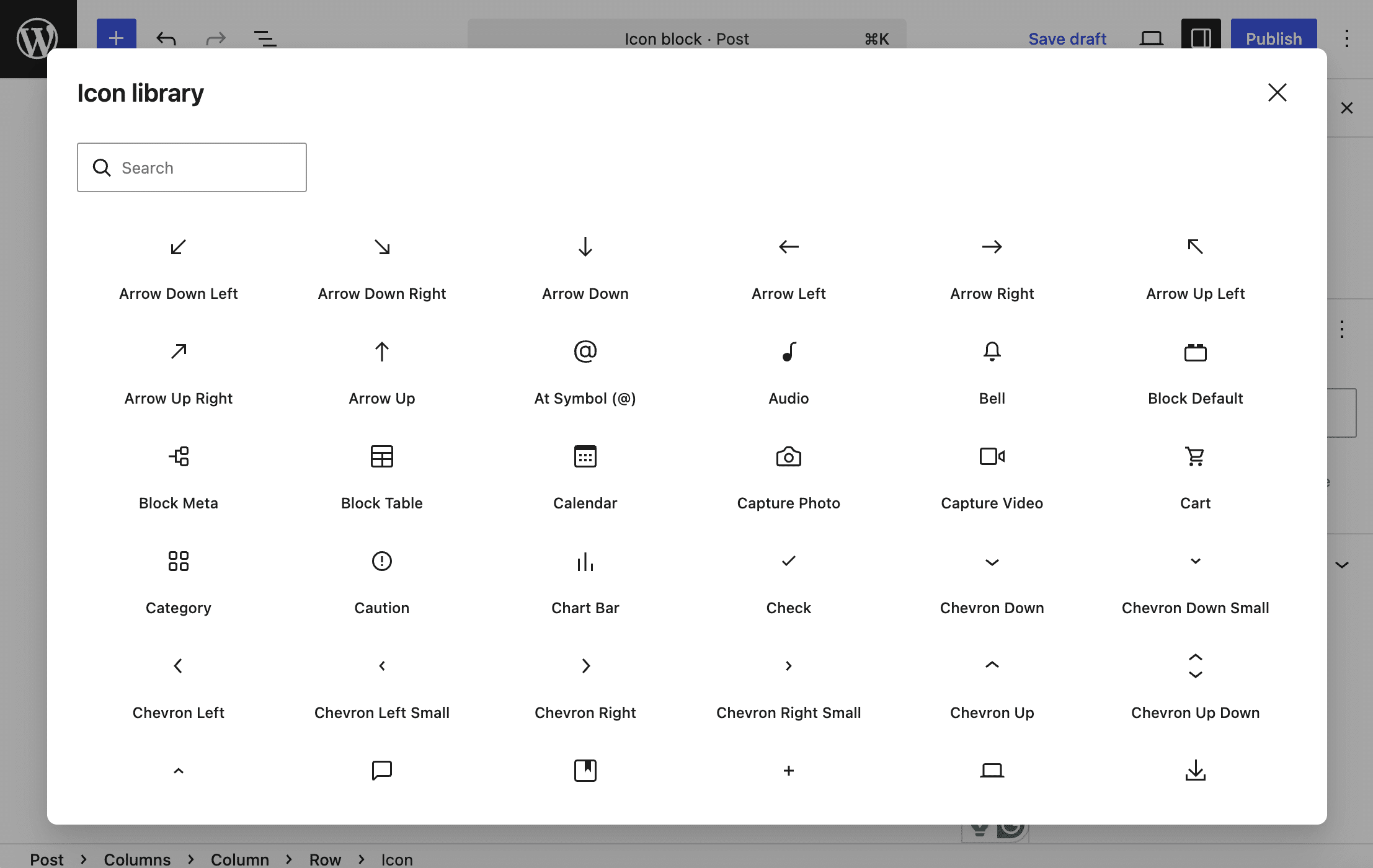 The Icon library in WordPress 7.0