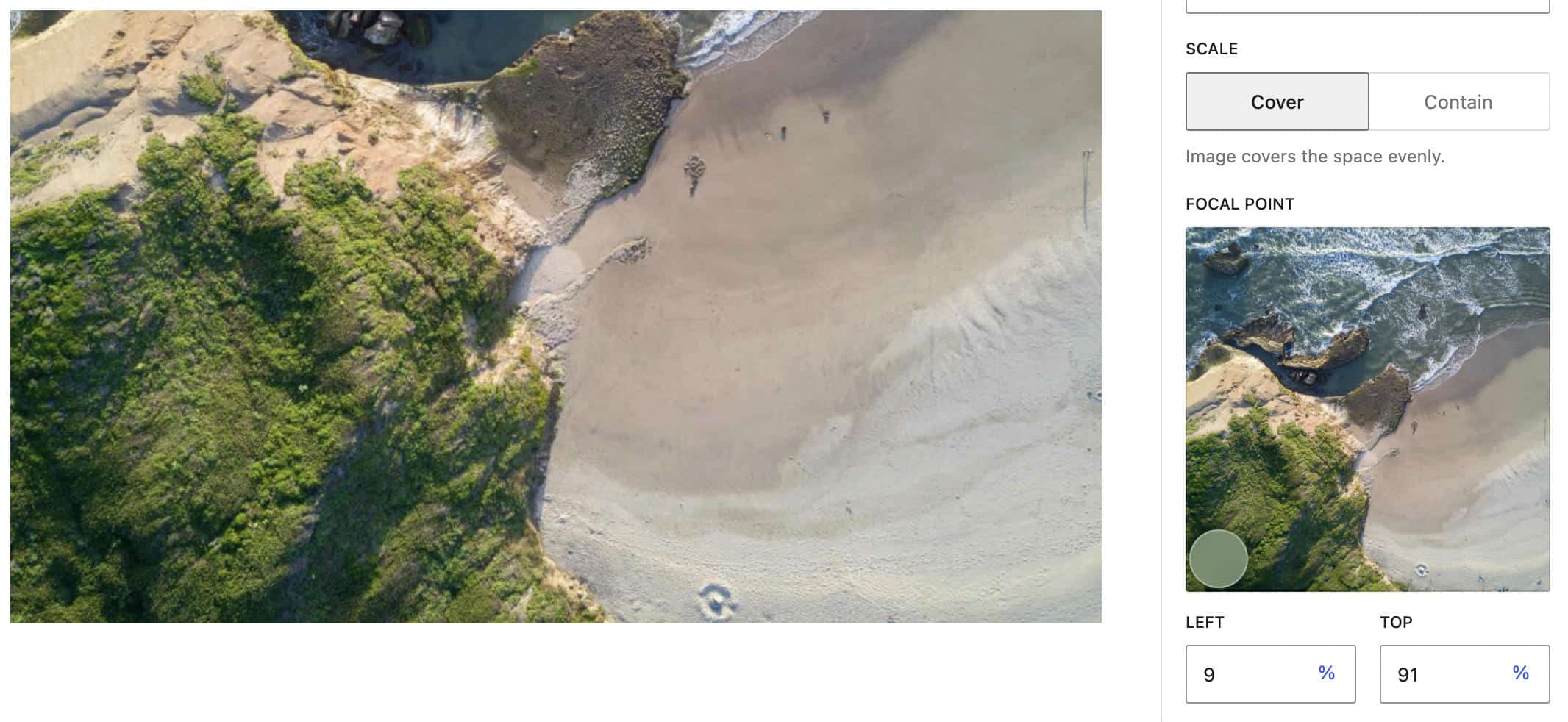 Image focal point control in WordPress 7.0.