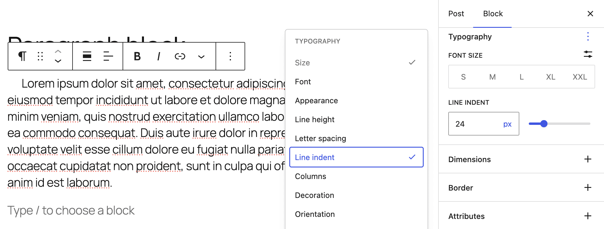 Line indent control in WordPress 7.0