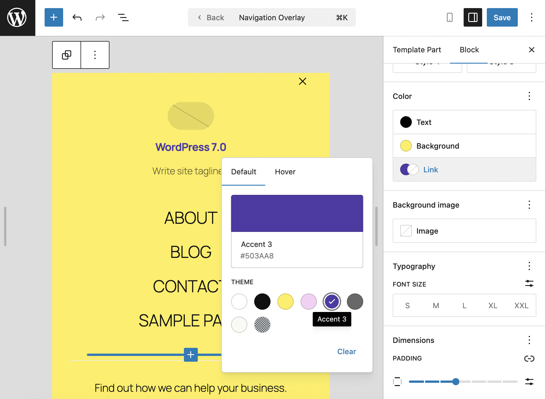 Navigation Overlay style settings