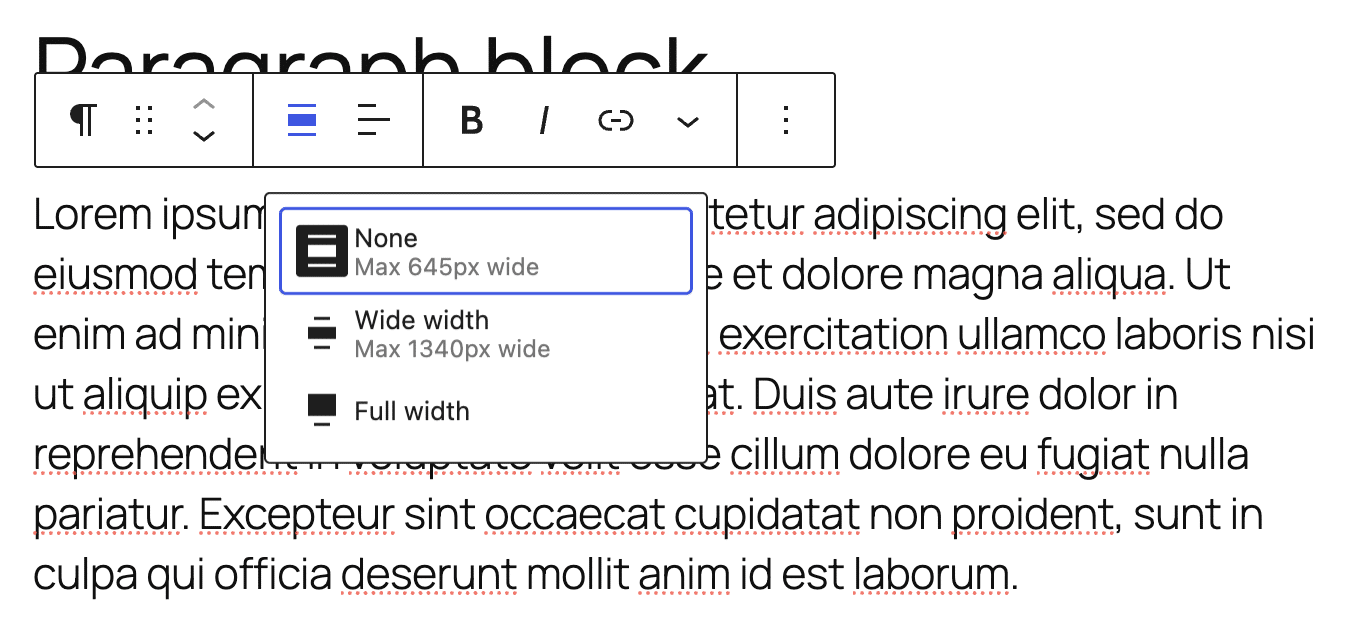 The Paragraph block now supports wide and full alignment.