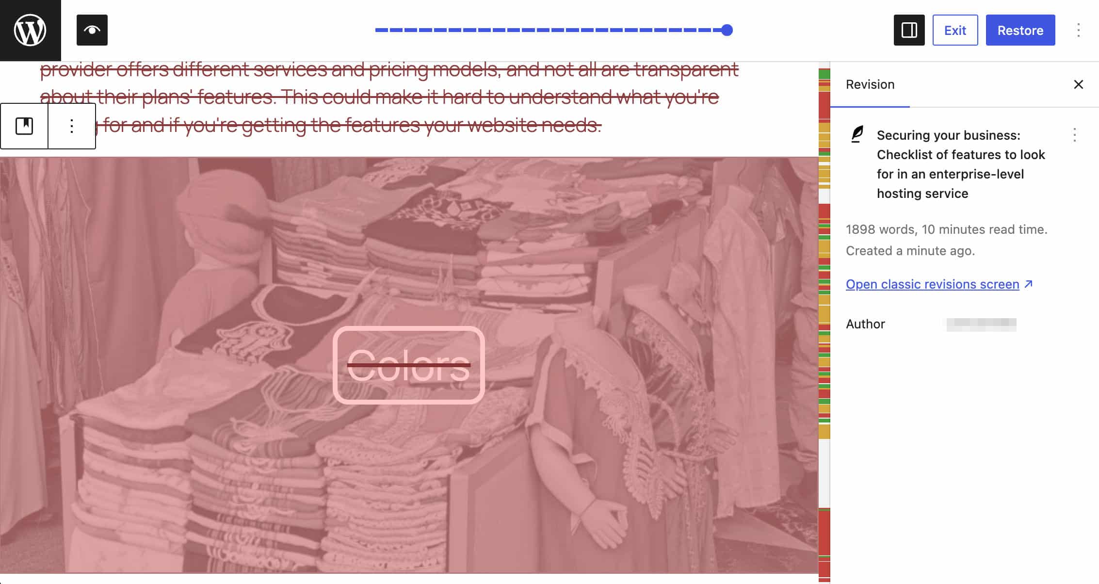 Revisions now offer a visual preview of changes at the block level.