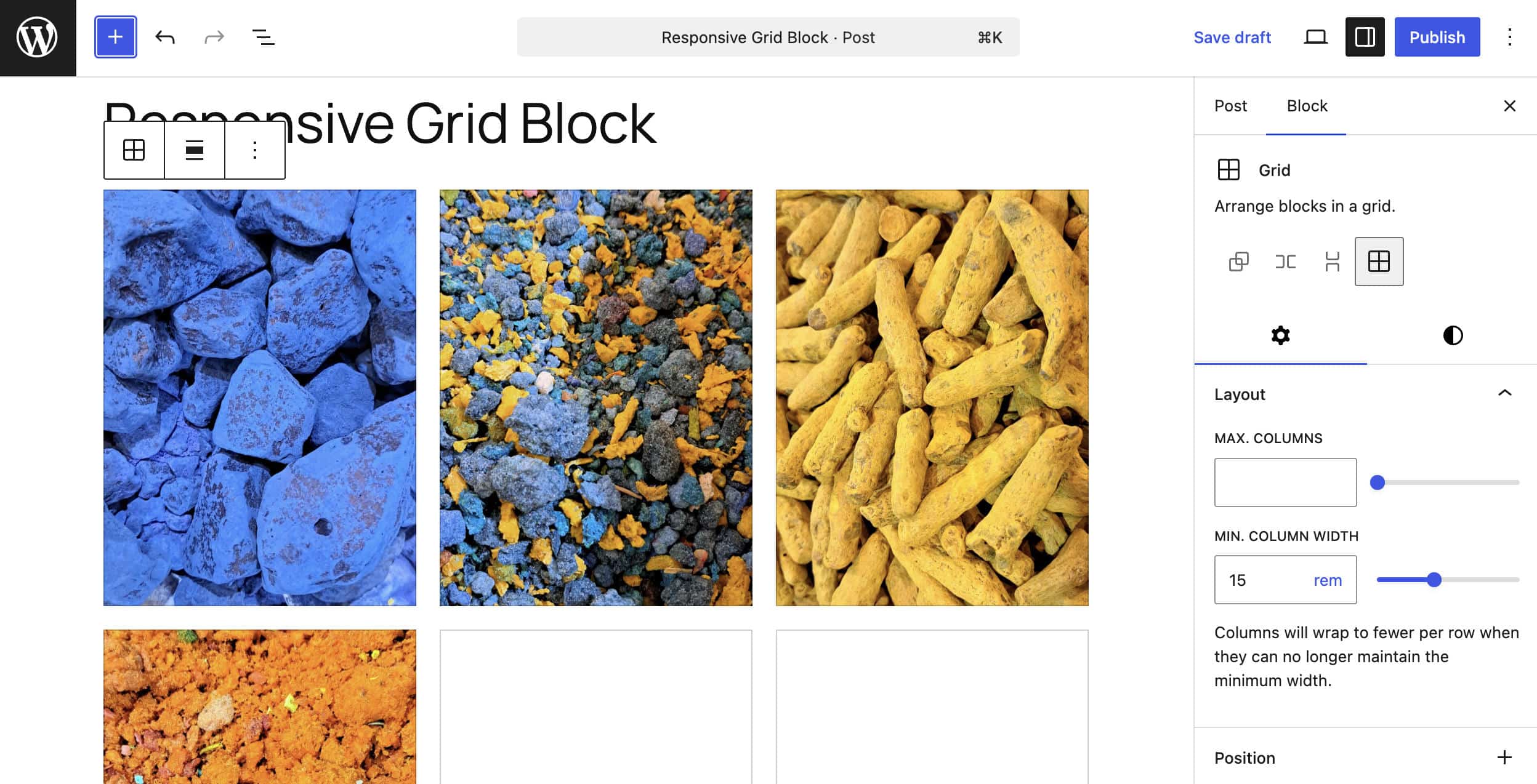 The Grid block on a large screen.