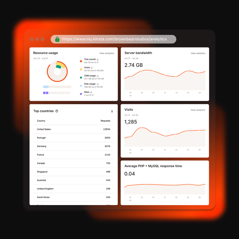 Analytics and other resources inside the MyKinsta dashboard
