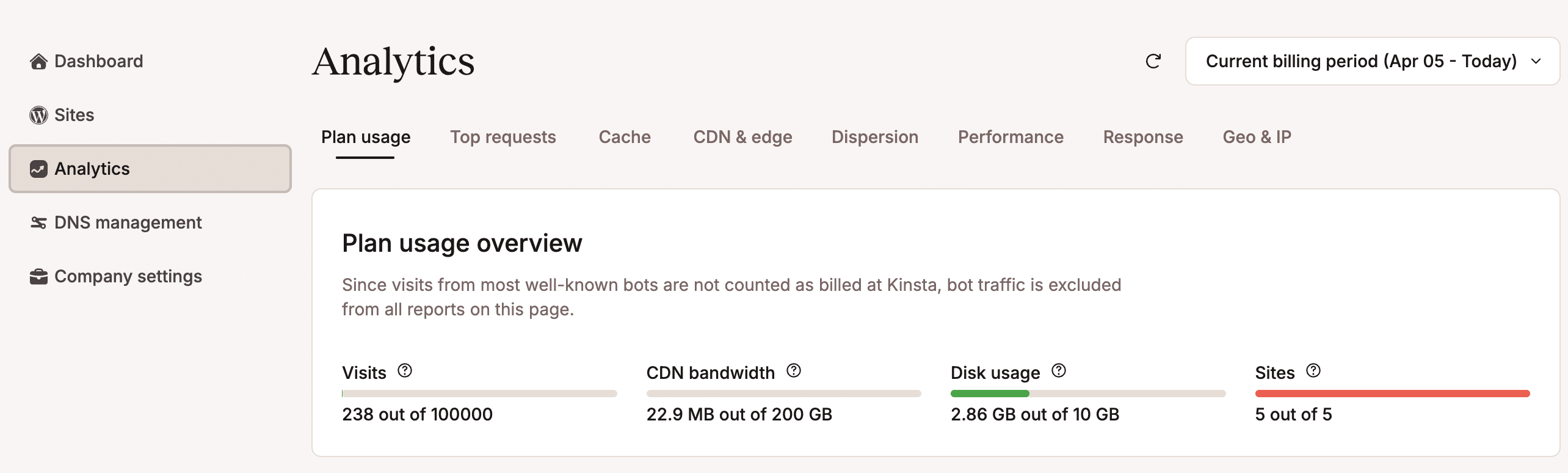 Overview of the MyKinsta Analytics section.