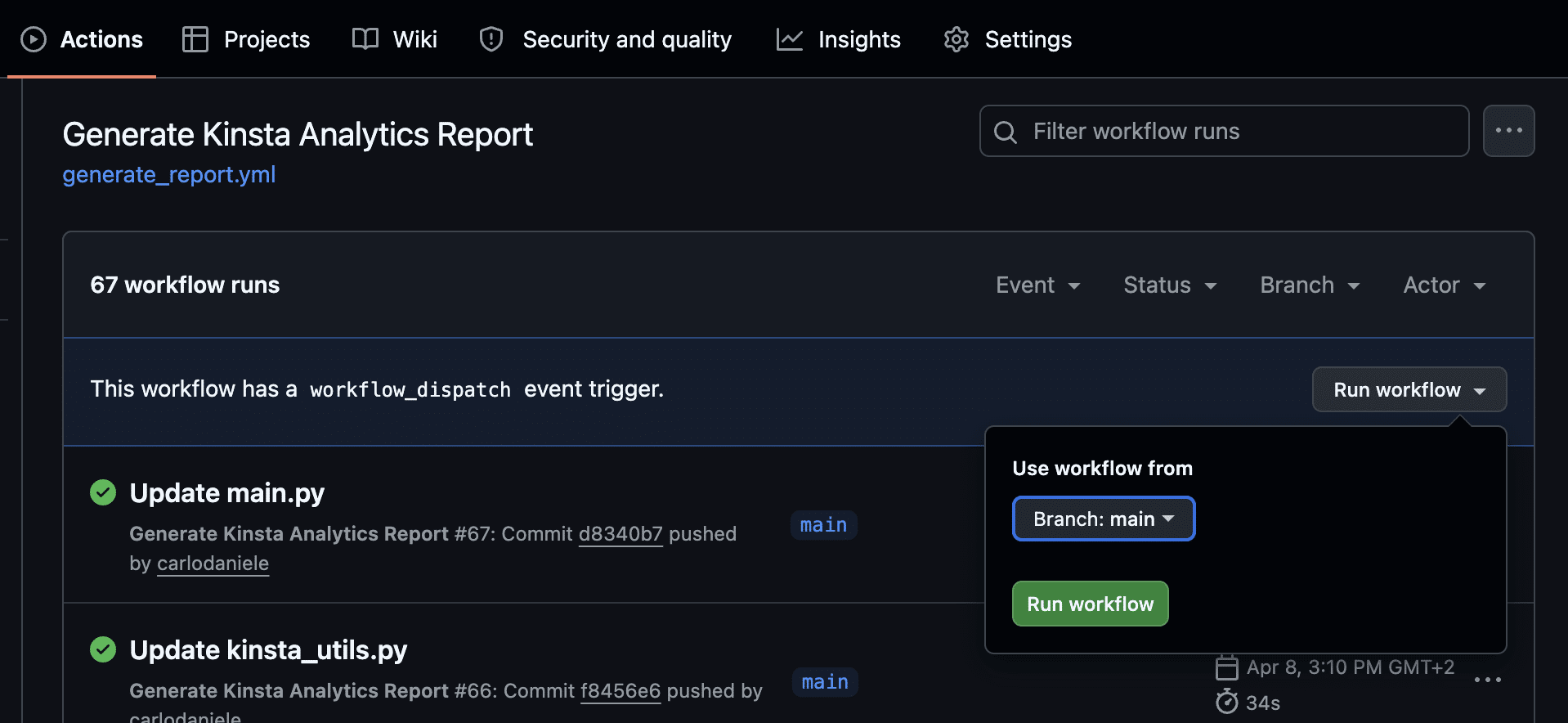 Use workflow from branch.