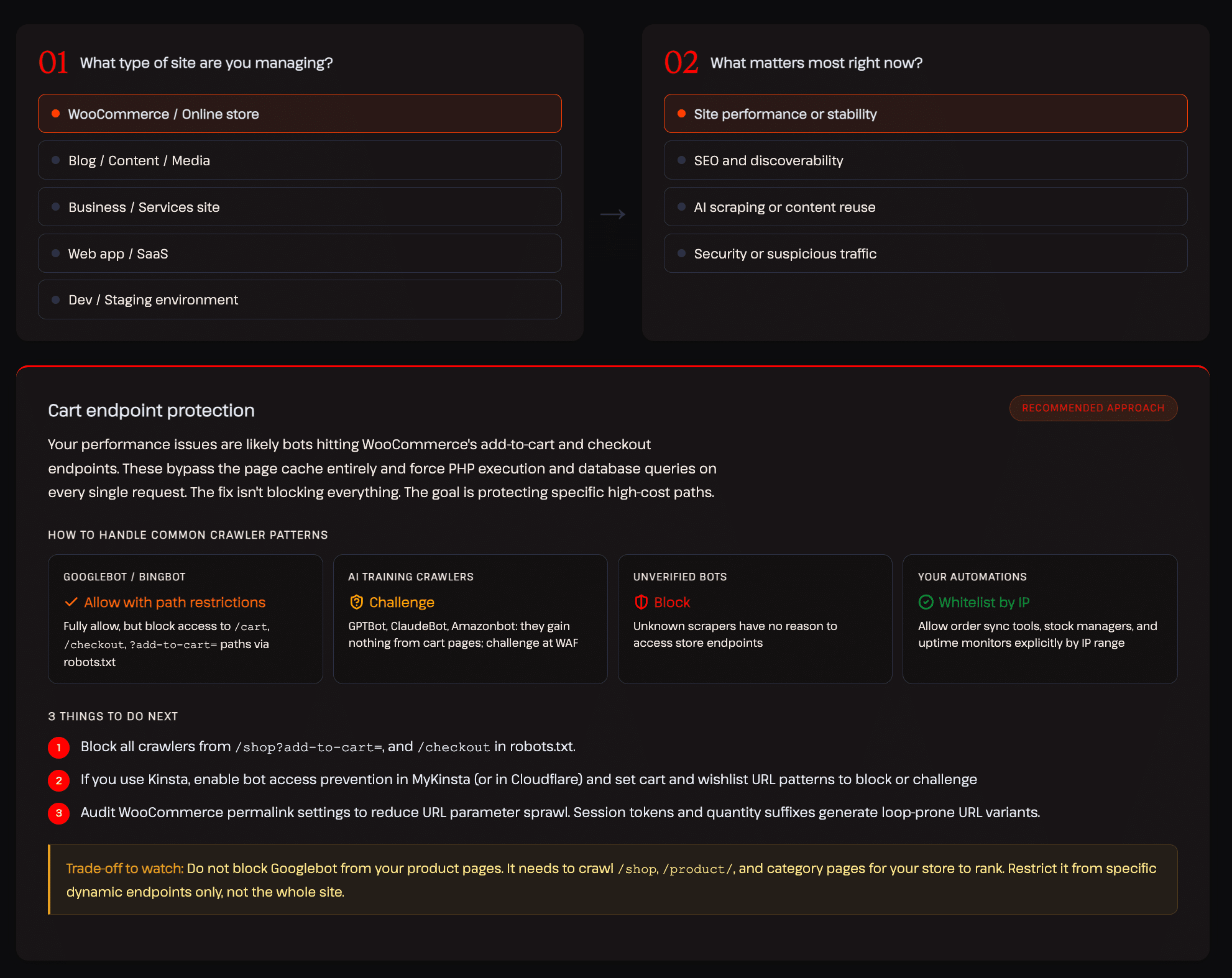 Interactive decision framework in AI & bot traffic report.