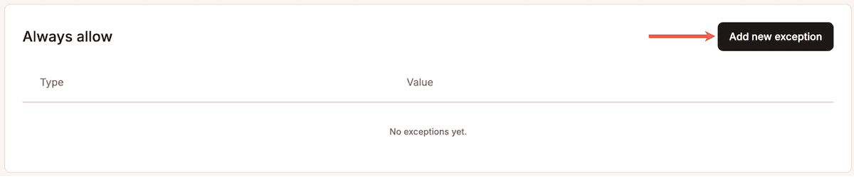 The Always allow panel within the MyKinsta Bit Protection screen.