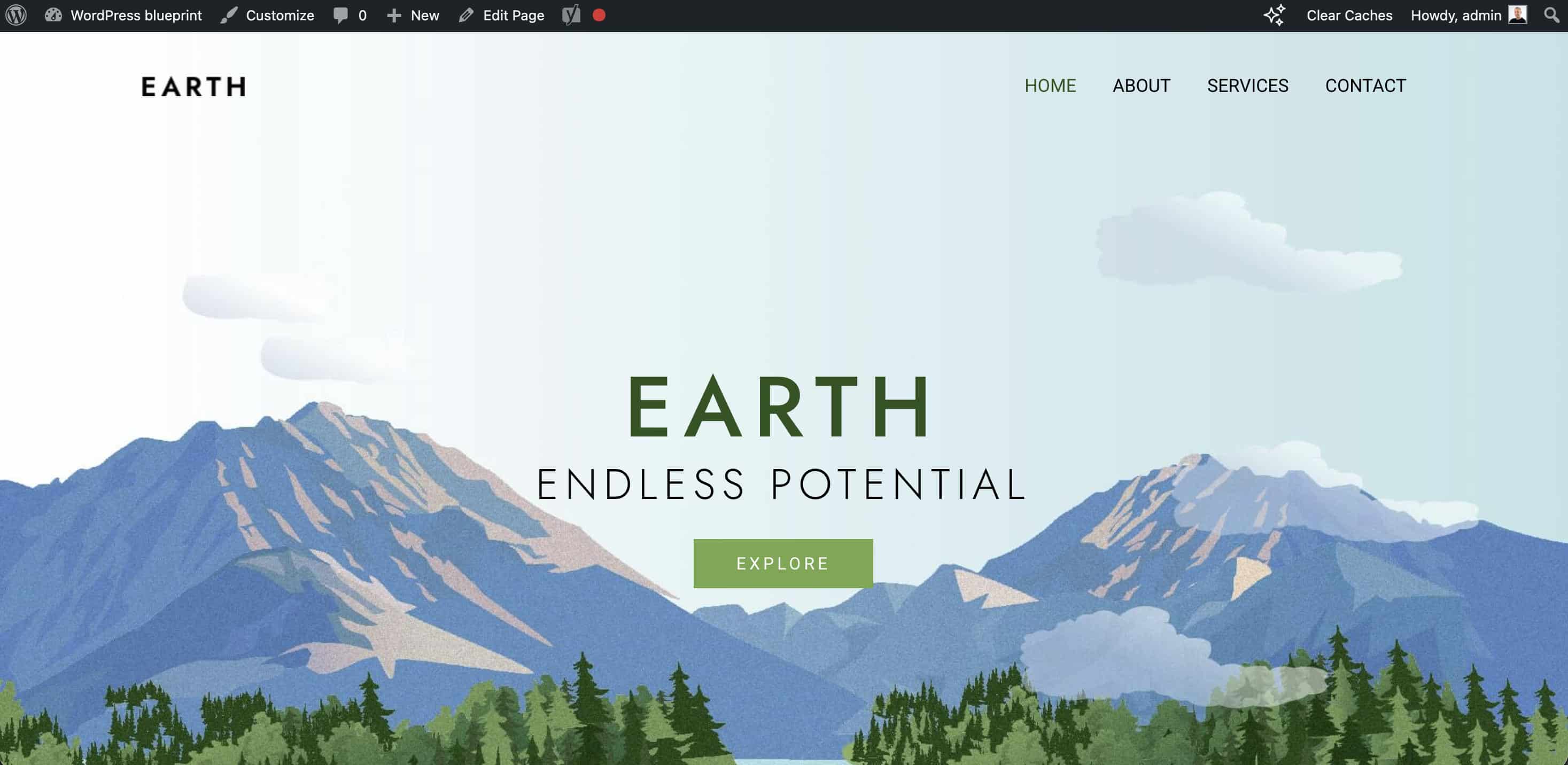 The home page of the preconfigured blueprint site