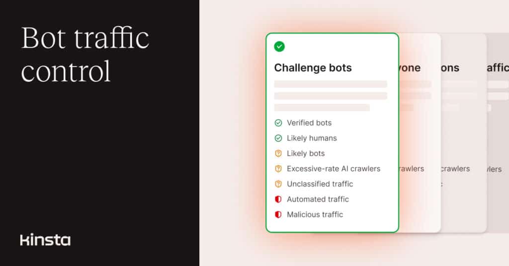 An illustration representing key dialogs of the Bot Protection tool in MyKinsta.