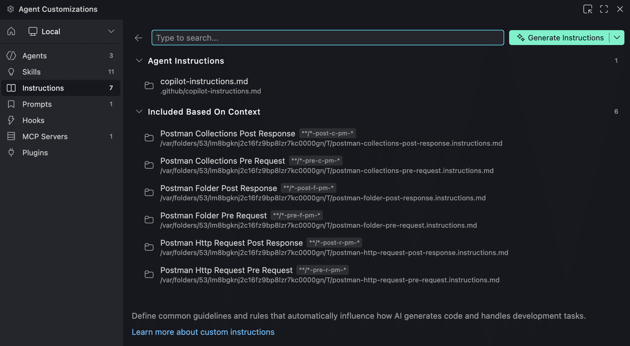 Generate Agent instructions file in VS Code