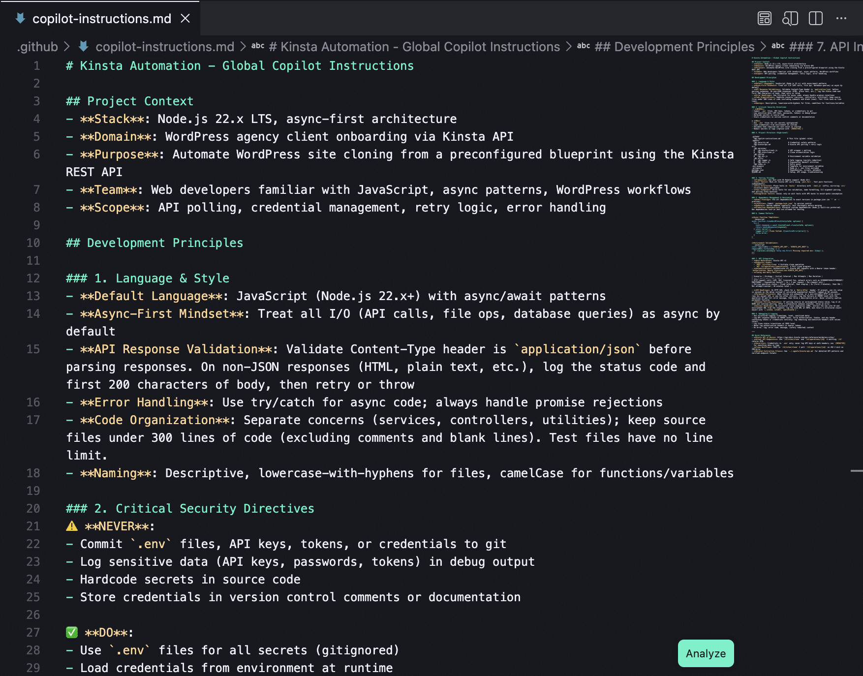 A preview of the copilot-instructions.md file