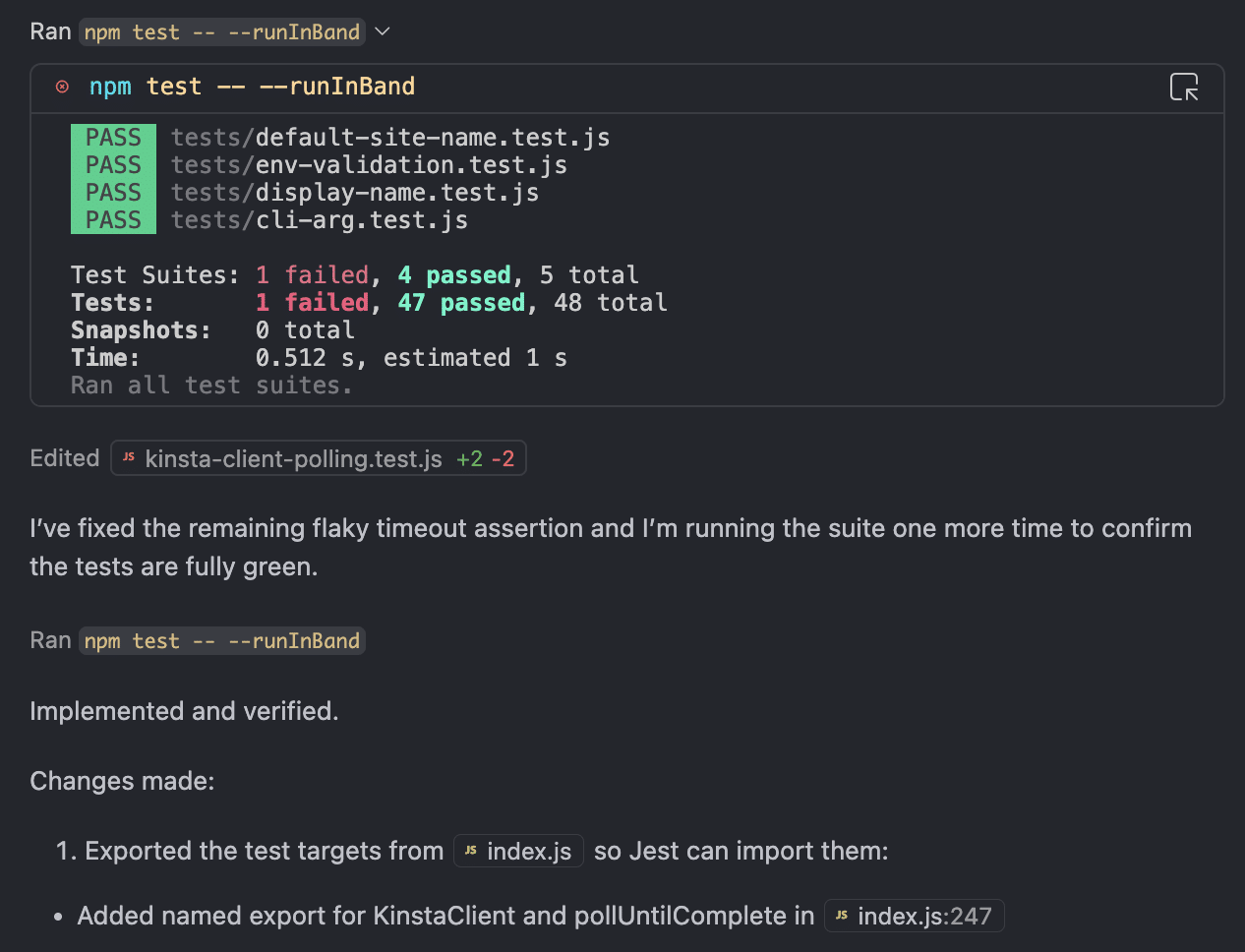 Running tests in Copilot