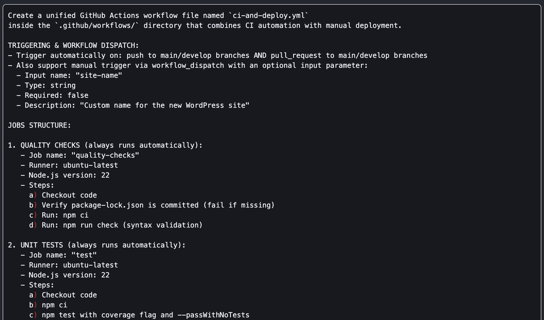 Deployment prompt generated by Copilot