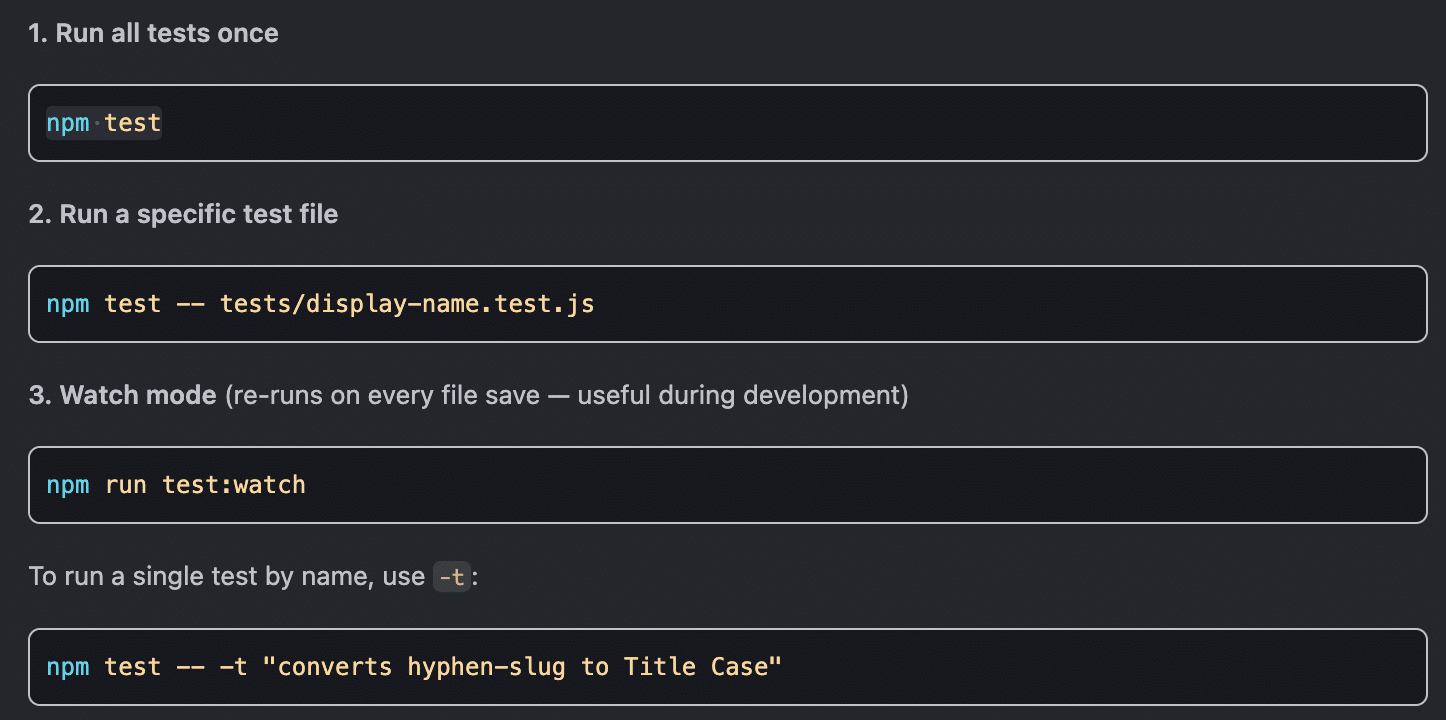 Examples of tests provided by Copilot