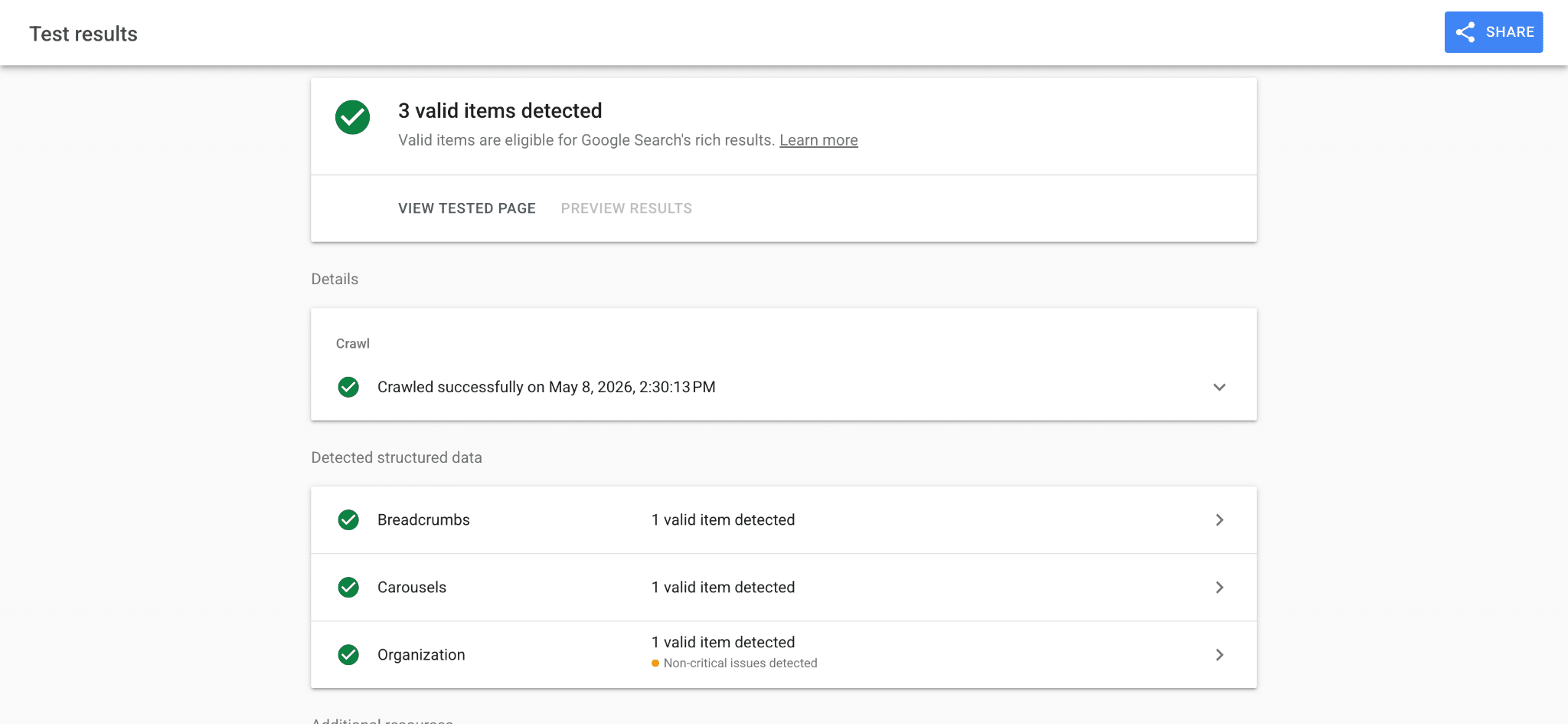 Google’s Rich Results Testing tool