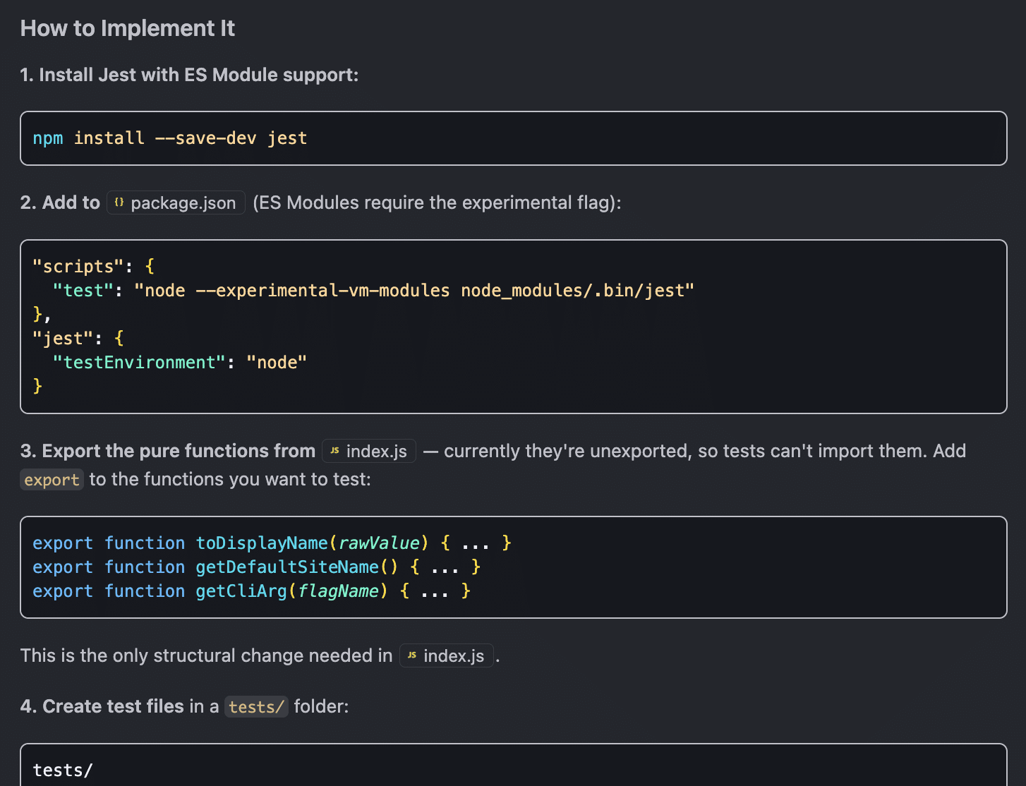 Copilot explaining how to implement Jest in your project