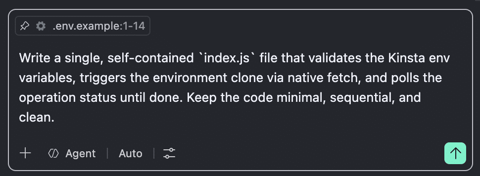 Asking Copilot to create an index.js file