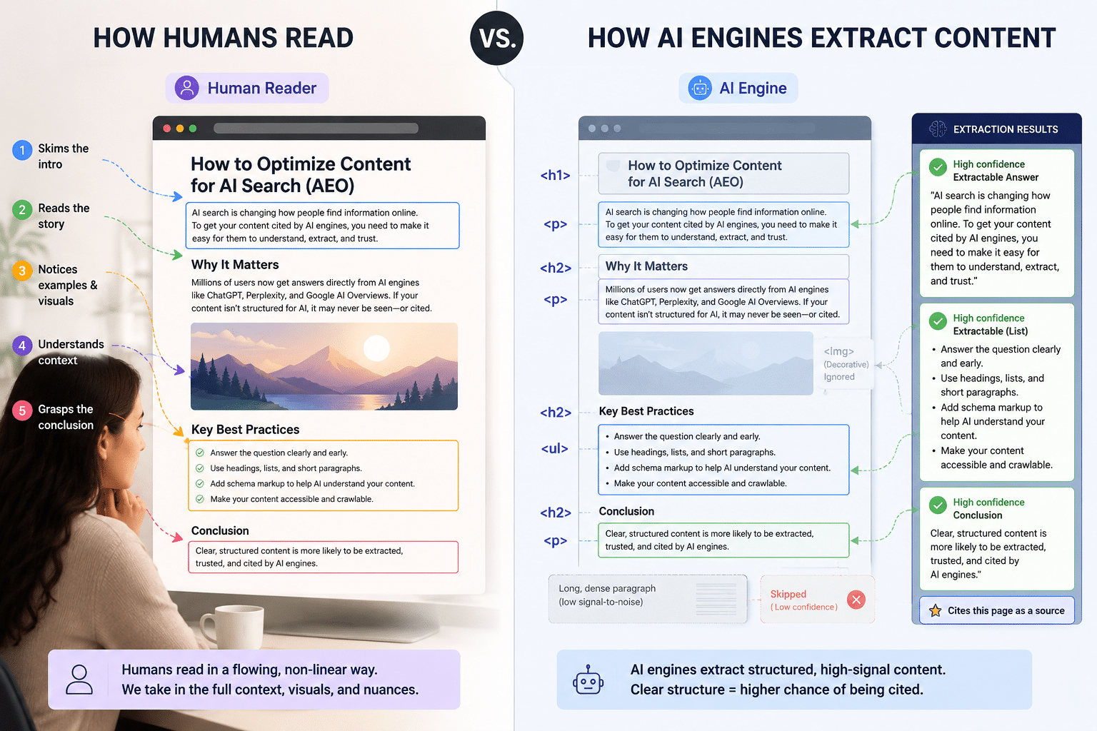 How humans read vs how AI engines extract content