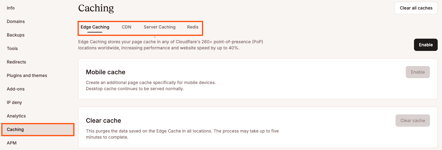 MyKinsta Caching