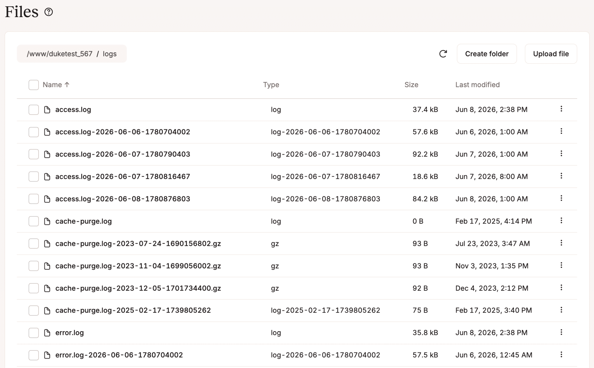 Access logs in MyKinsta file manager.