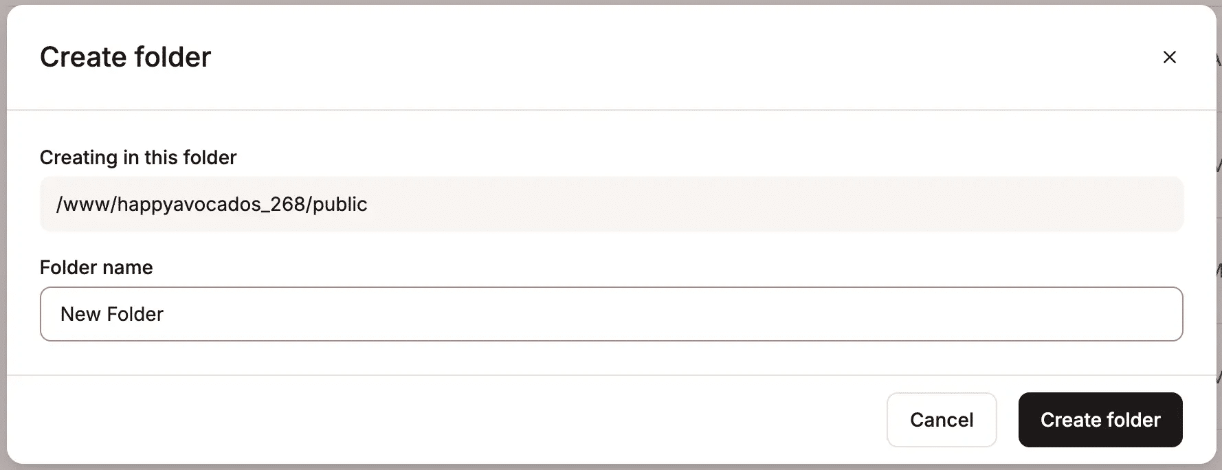 Add folder name to create folder in file manager.