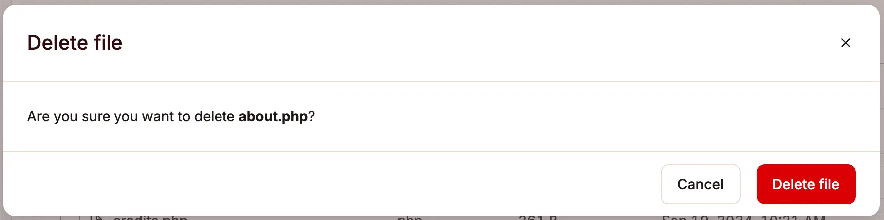 Delete files and folders MyKinsta file manager.