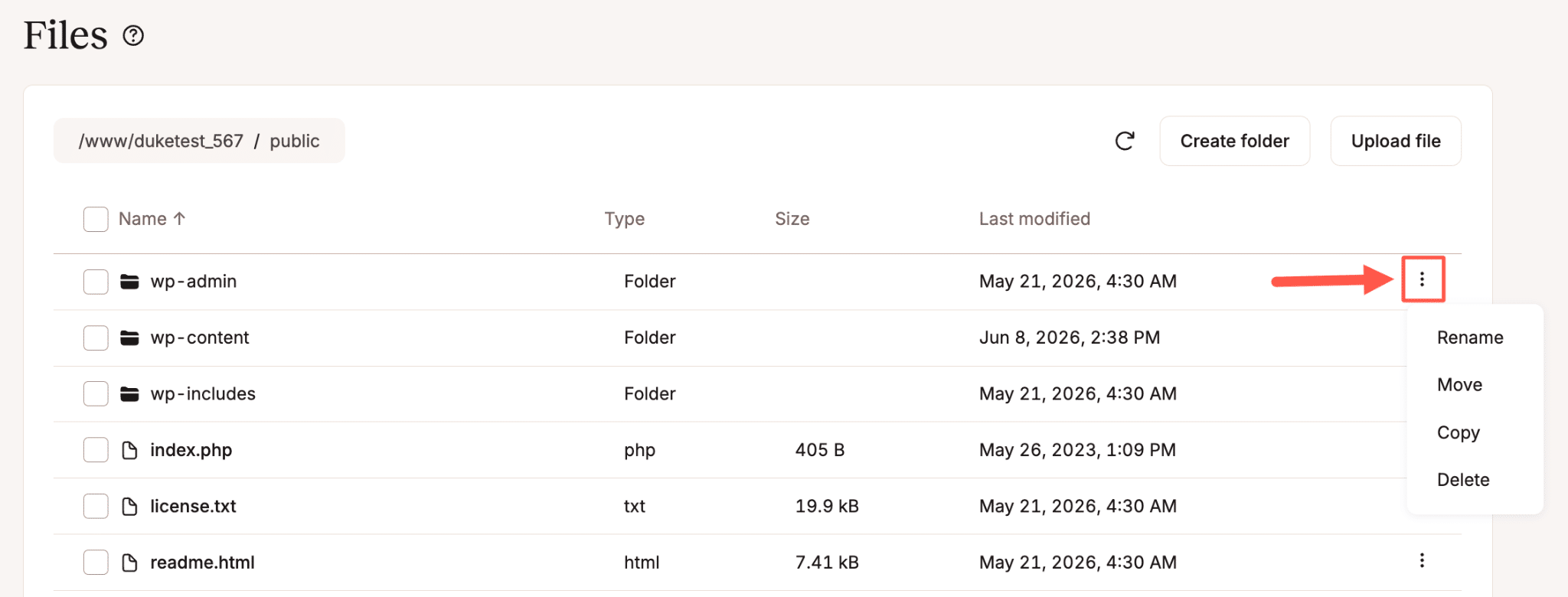 File manager kebab menu.