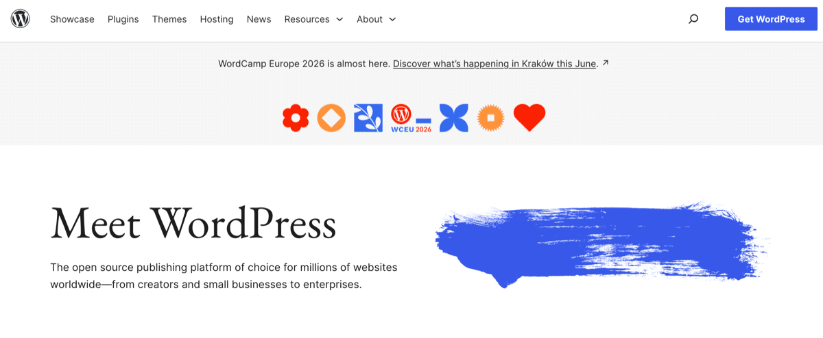 A screenshot of the official WordPress website.