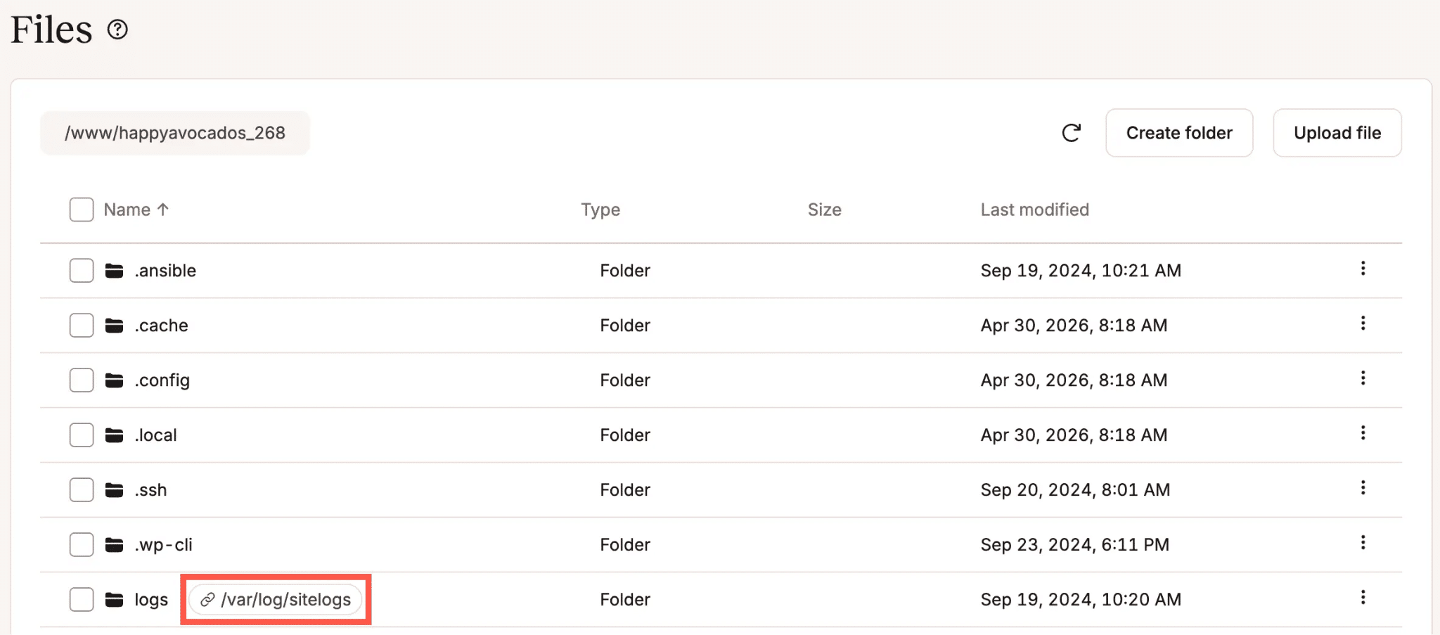 Symlinks shown alongside regular files and directories.