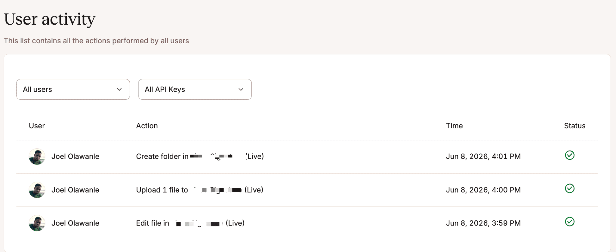 User activity tracking file manager.