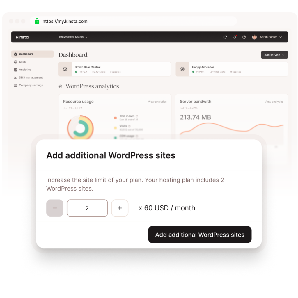 Add additional WordPress sites in MyKinsta