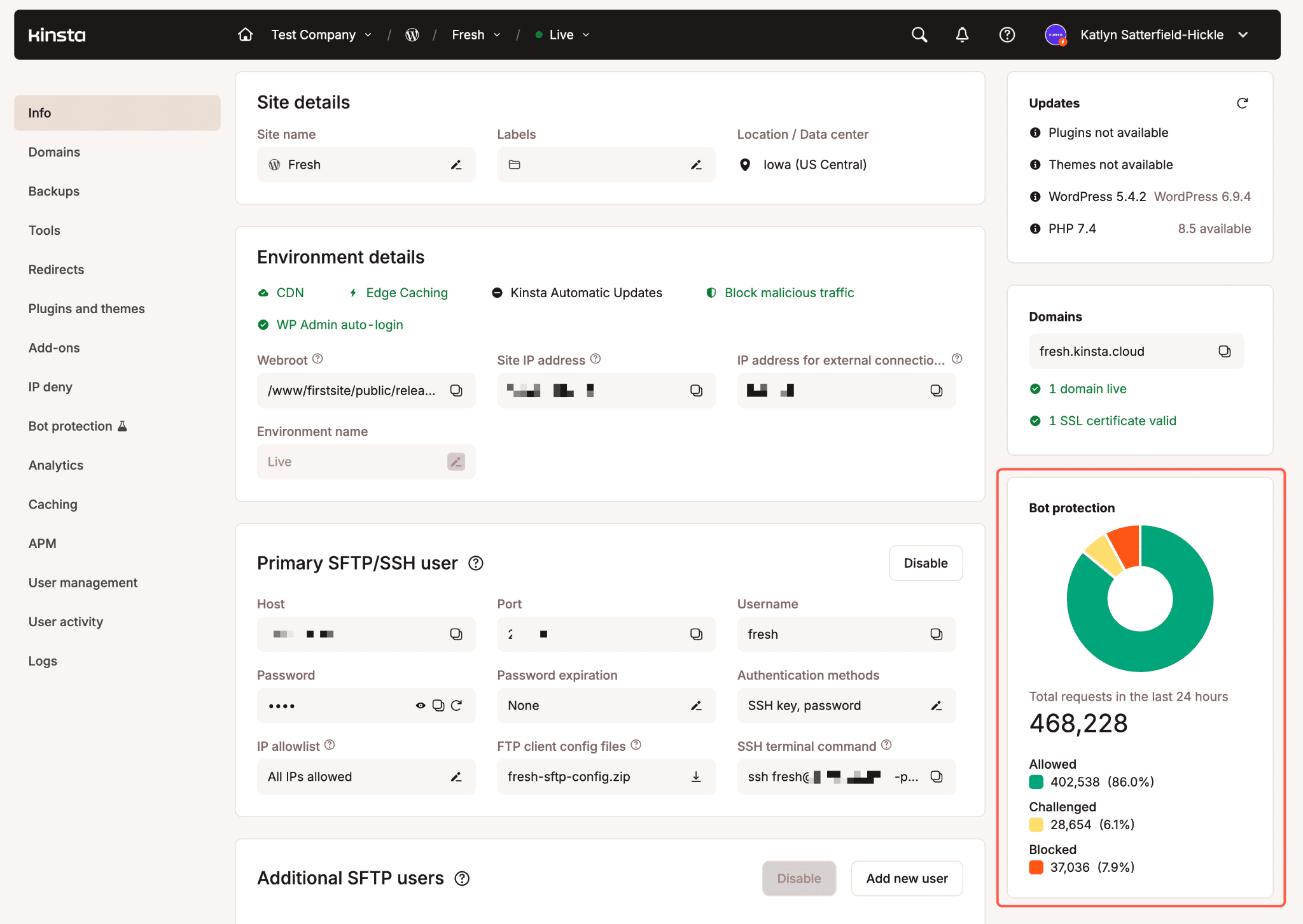 Bot protection donut widget on the Site Info page