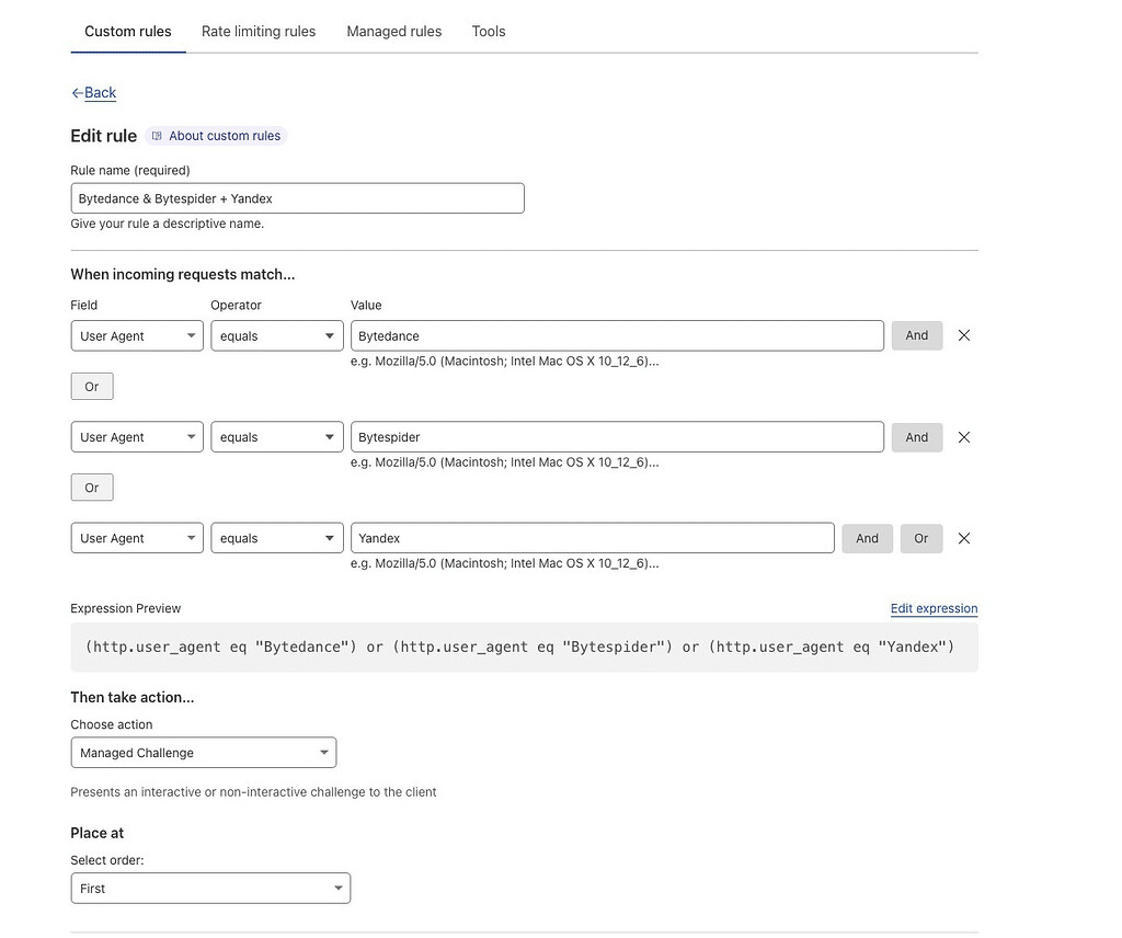 Cloudflare custom rules
