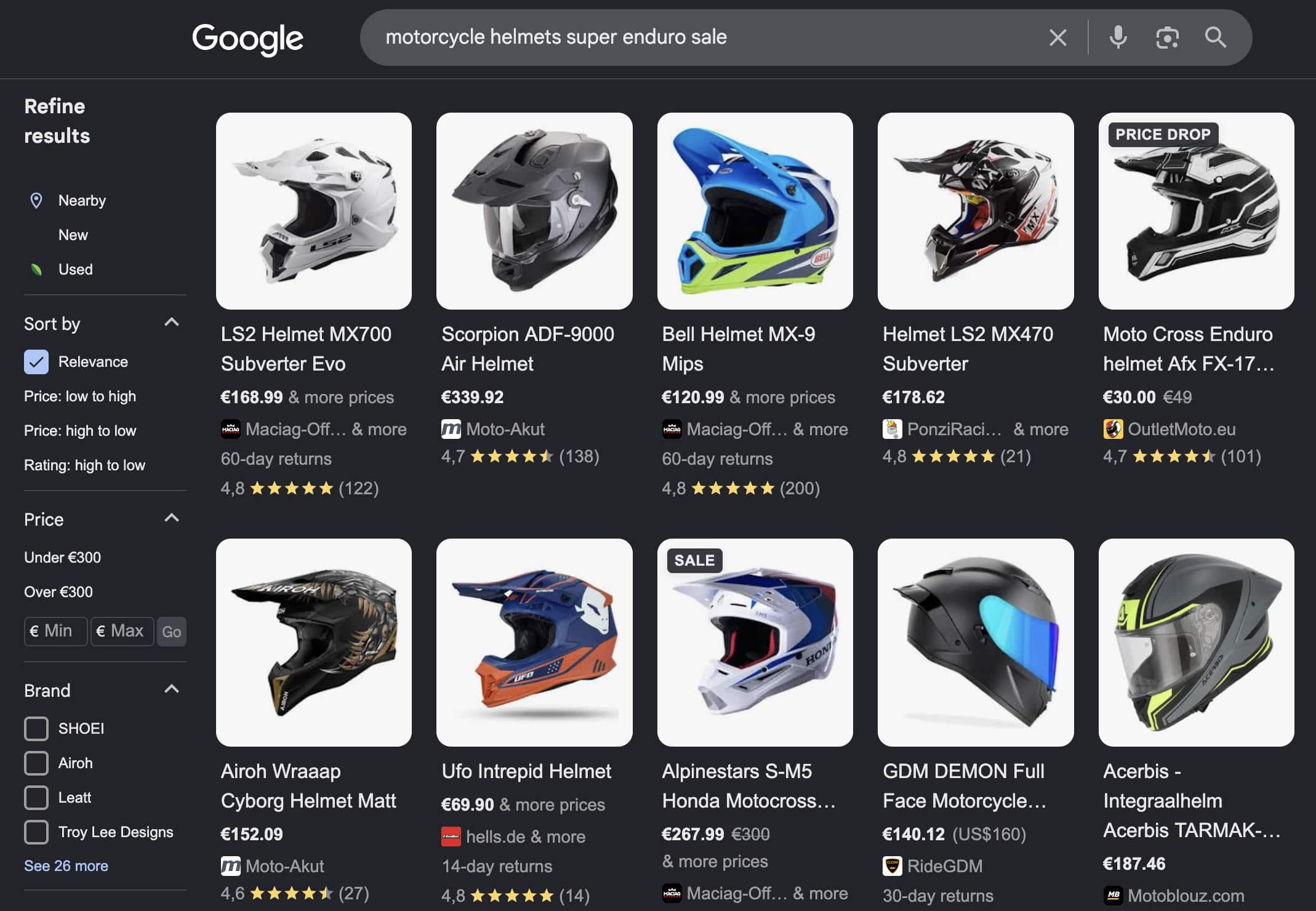 Comparing products on Google Shopping.