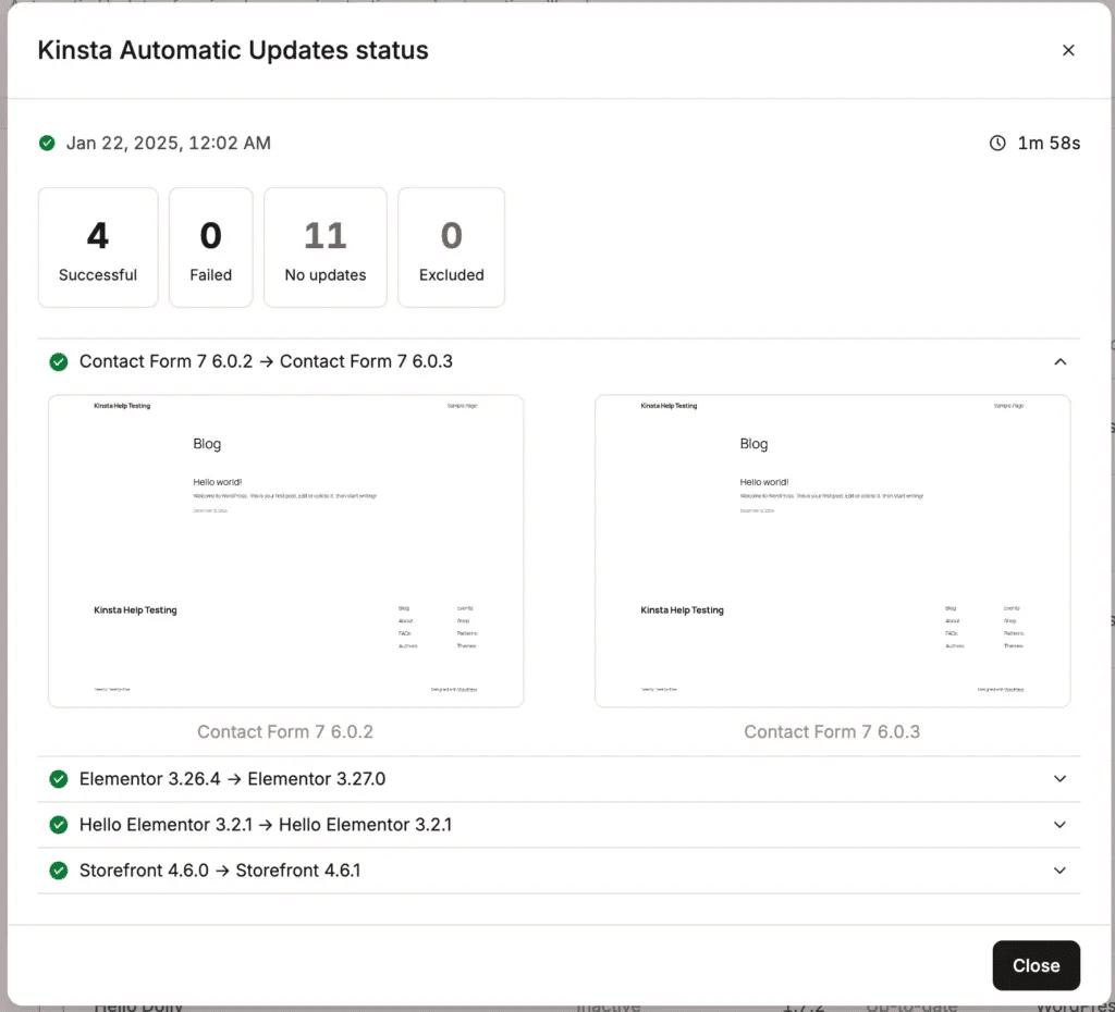 kinsta automatic updates