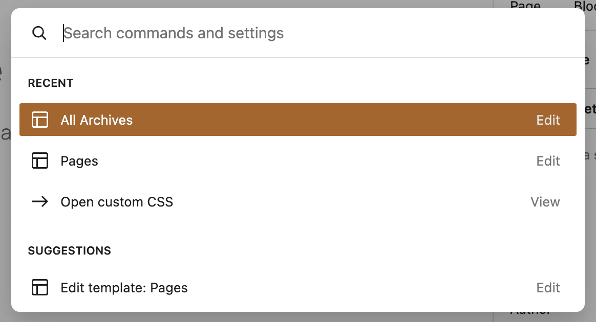 Command palette sections in WordPress 7.1
